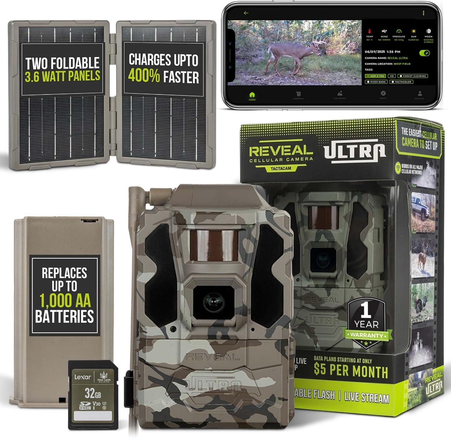 TACTACAM Reveal Ultra Cellular Trail Camera – 4K Photo, 1080P Video, Live Streaming, GPS, Low-Glow/No-Glow Flash