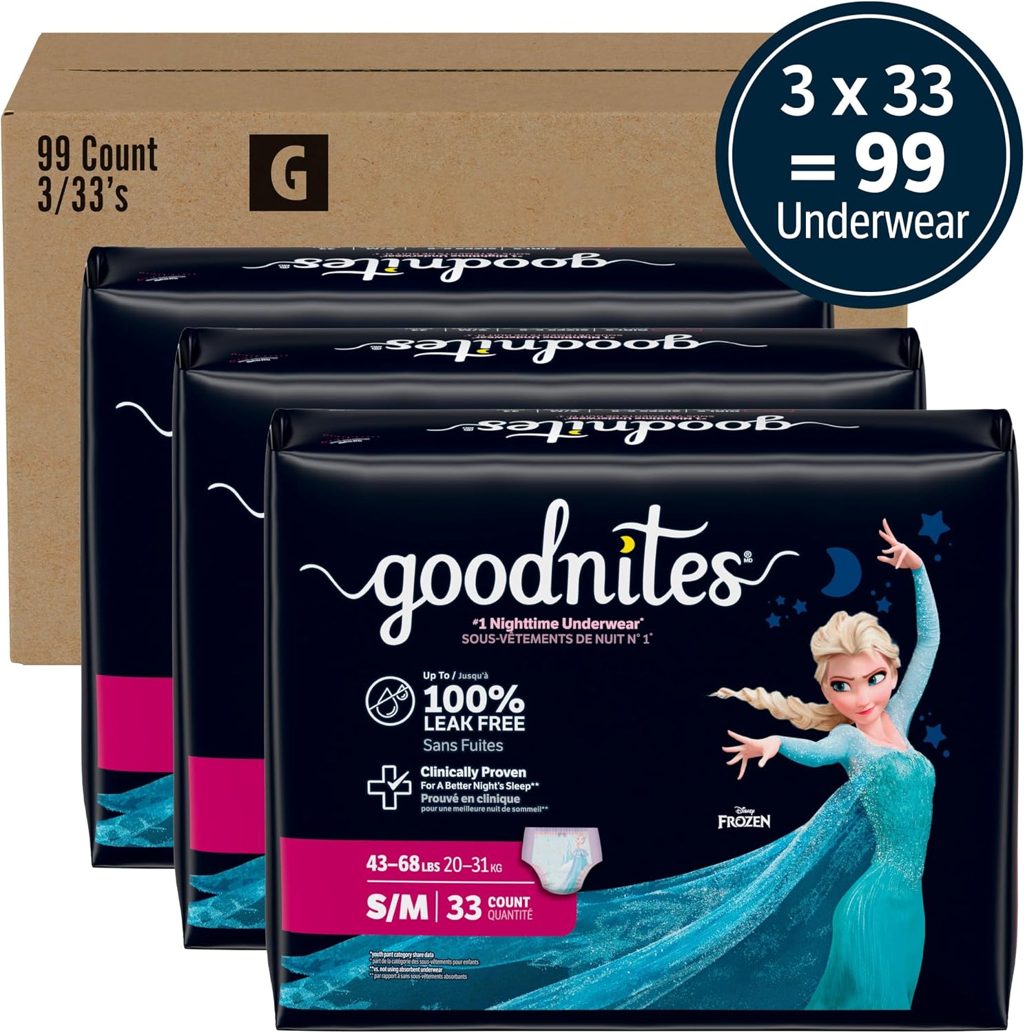 Goodnites Girls' Nighttime Bedwetting Underwear, Size S/M (43-68 lbs), 14 Ct, Packaging May Vary