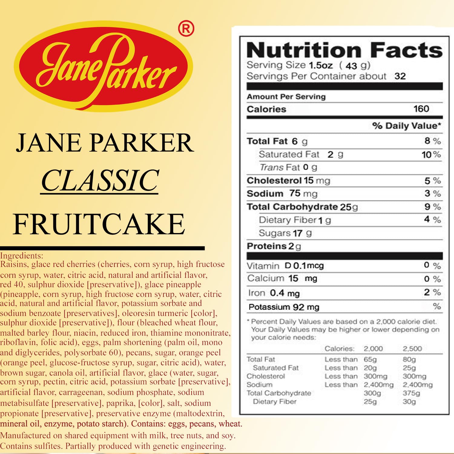 Jane Parker Fruitcake Classic Light Fruit Cake 3 Pound (48 Ounce) Ring in a Collectible Holiday Tin