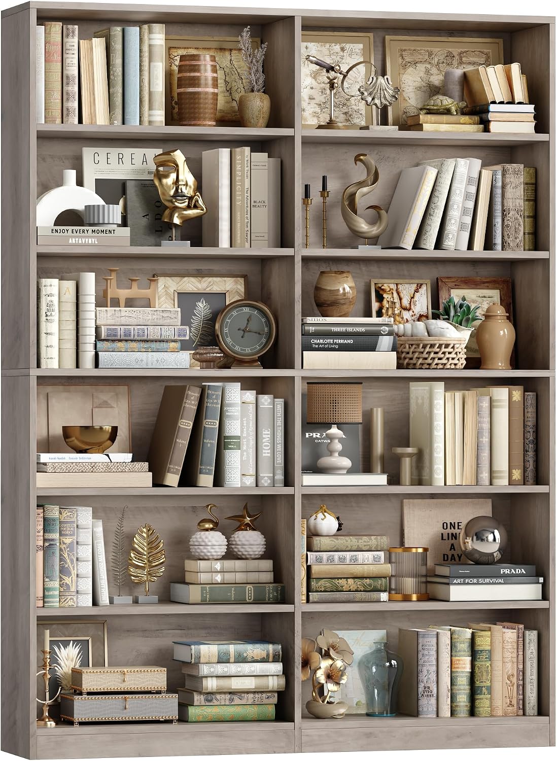 Bookshelf Tall Bookcase, 6-Tier Double Wide Bookshelves, White | Freestanding Display Storage Shelves, Tall and Large Book Shelves for Home Decor Bedroom, Living Room, Home Office, Library