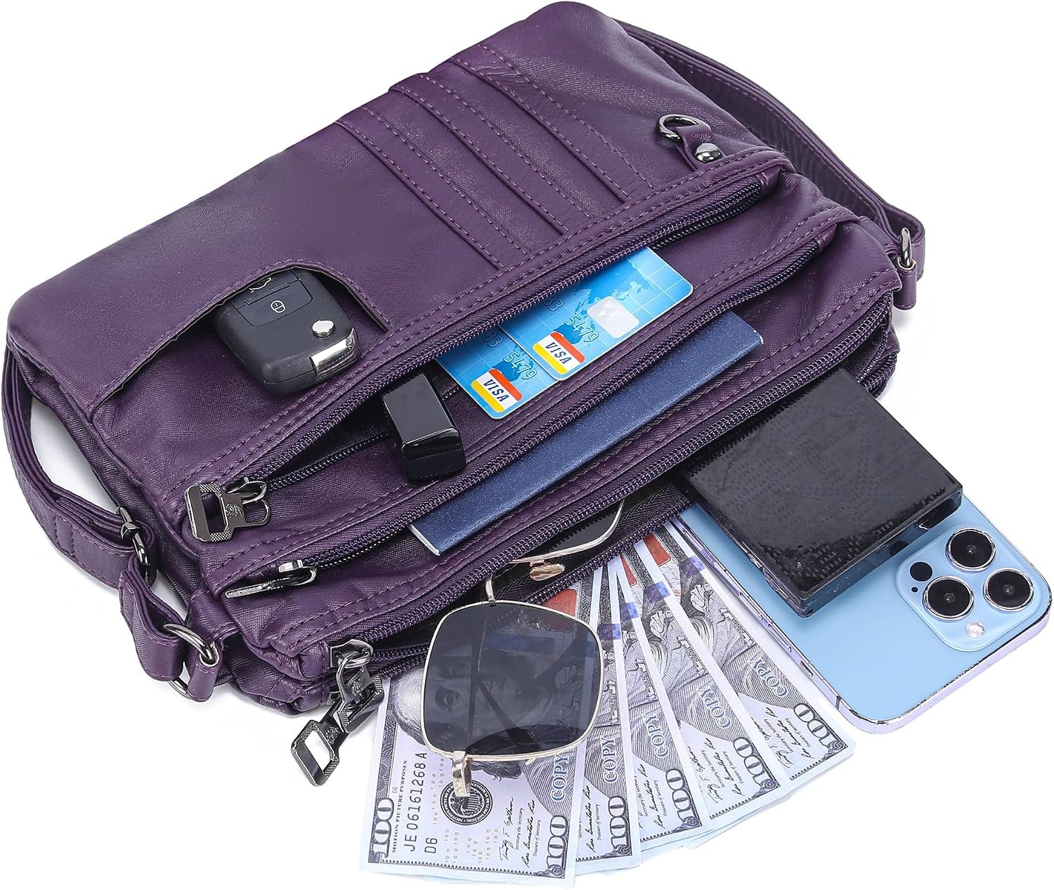 MINICAT Multi Pocket Small Crossbody Purses for Women Everyday Shoulder Bag | Lightweight Organizer, Cross body Bag with Multiple Zipper Pockets, Vegan Leather, Phone Purse for Travel Casual Daily