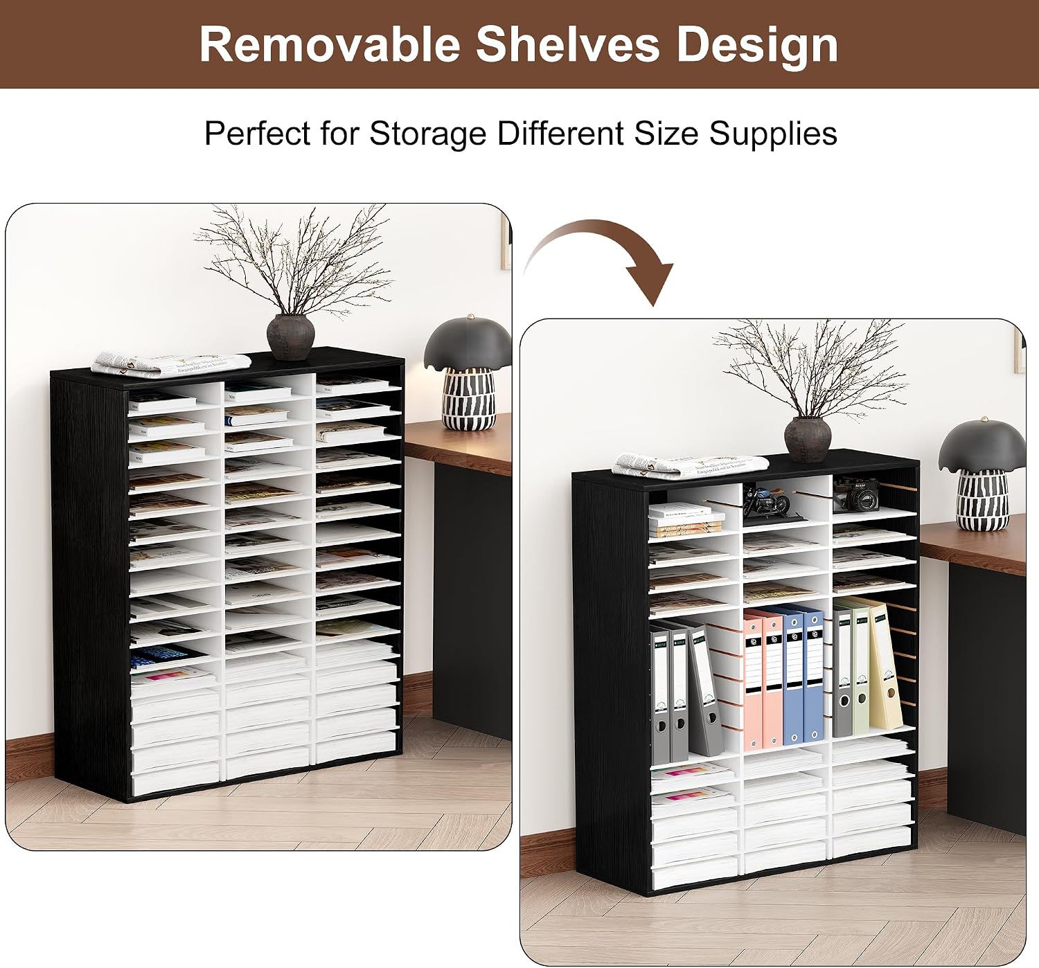 EasyPAG 12 Compartments Wooden Literature Organizer with Adjustable Shelves, 6000 Sheets Capacity Paper Organizer
