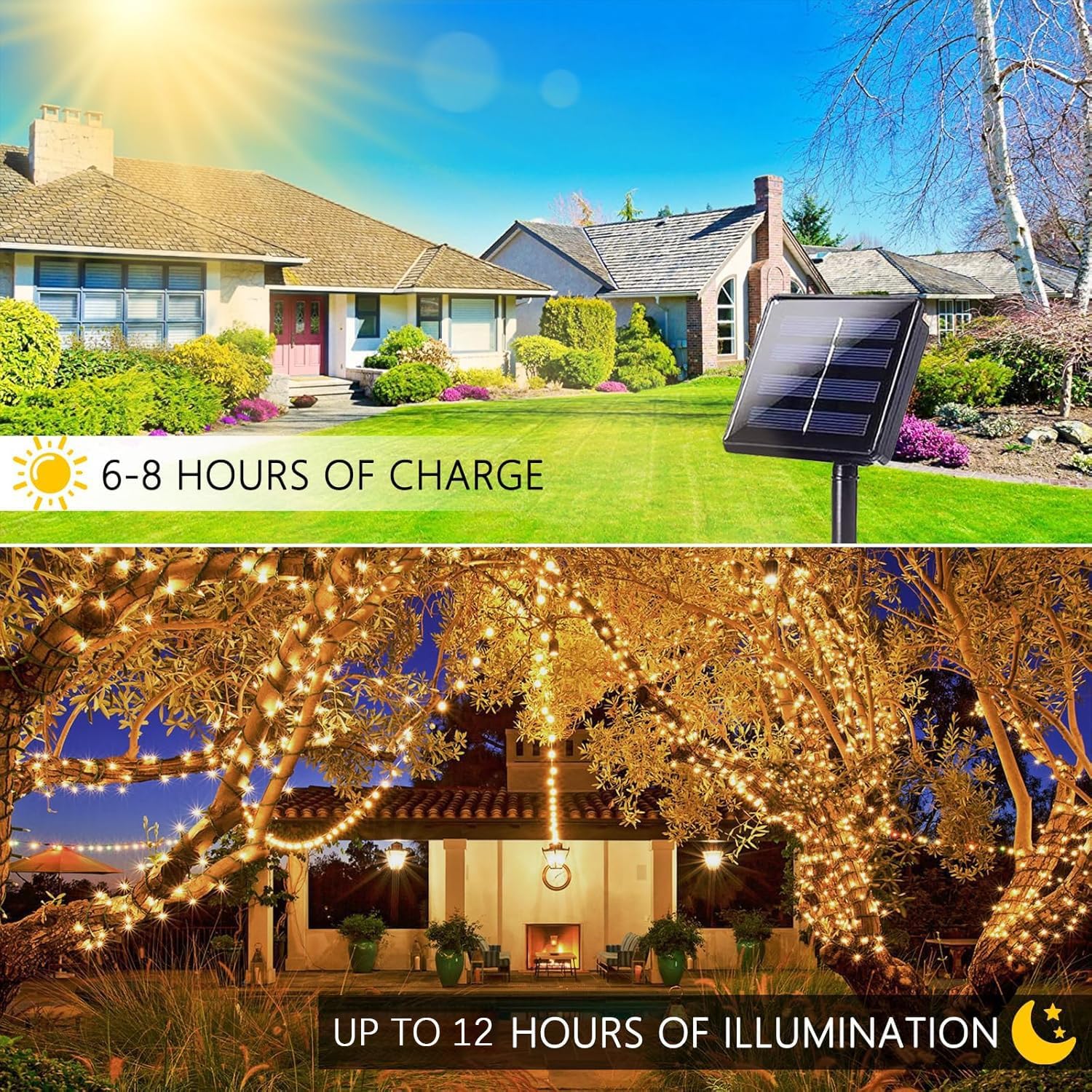 Solar String Lights Outdoor 2 Pack 170FT 480 LED Christmas Light Warm White