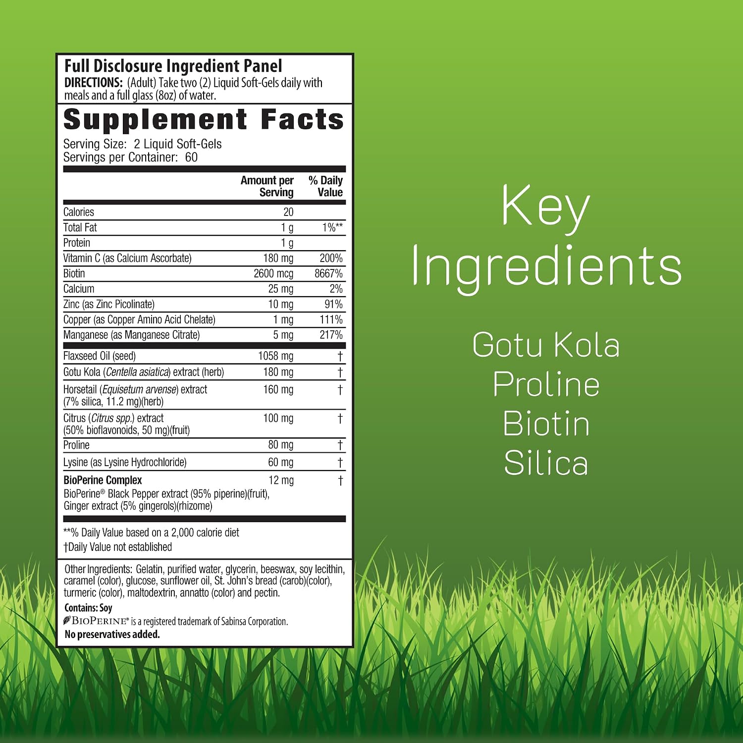 Irwin Naturals Longer, Stronger Hair and Nails - 120 Liquid Softgels - Promotes Vibrant Shine Texture & Strength - 60 Total Servings | Support Shine, Texture, Hair & Nail Strength | Biotin + Horsetail Silica | Connective Tissue Support | 120 Soft-Gels
