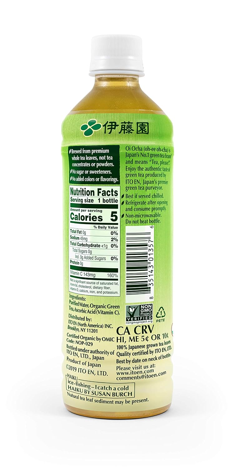Ito En Organic Oi Ocha Unsweetened Green Tea, 16.9 Ounce (Pack of 12), Zero Calories