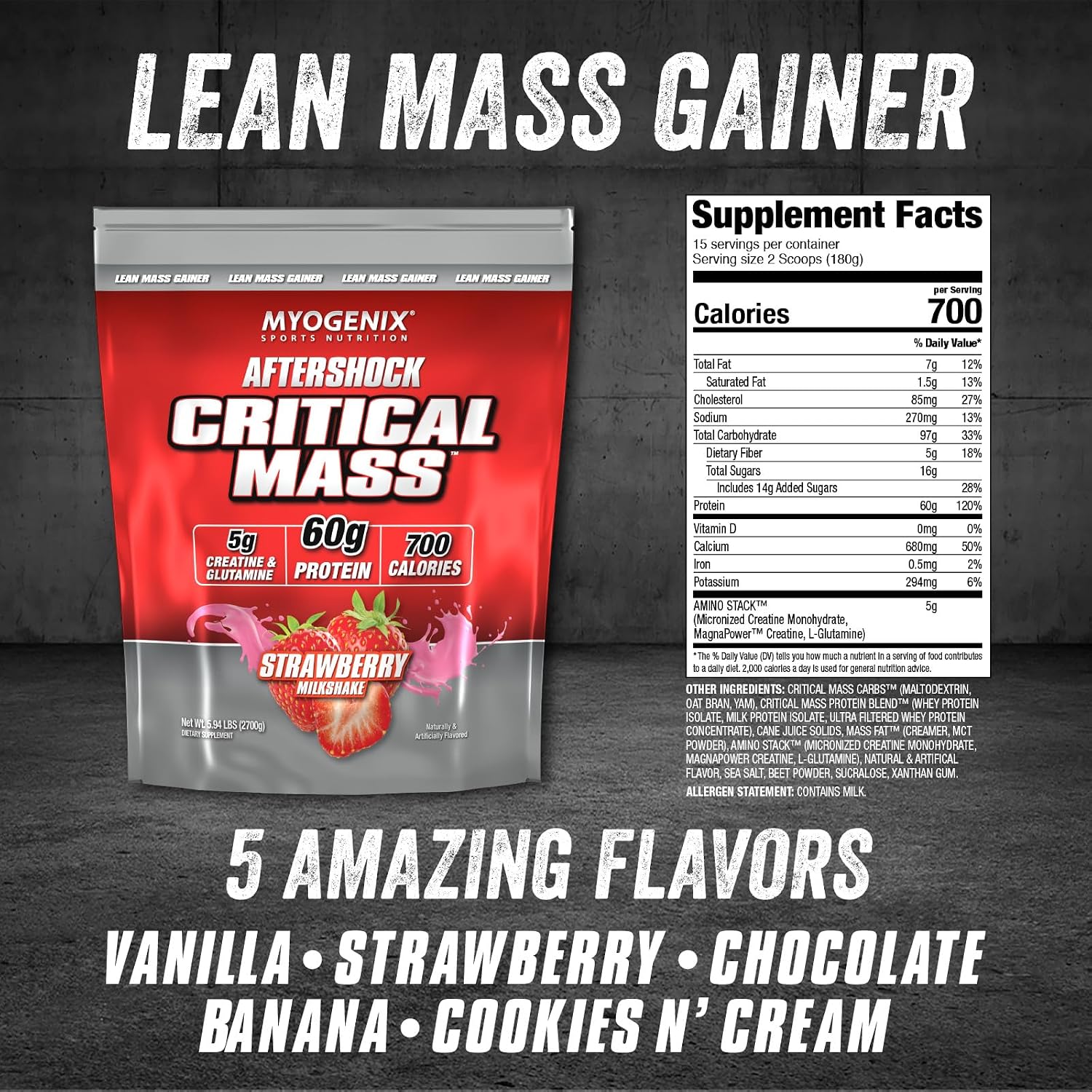 Myogenix Critical Mass Gainer – Muscle Mass Weight Gain Supplement, Zero Lactose Whey Protein Powder – Anabolic Whey Protein – Chocolate Milkshake (6.01 lbs)