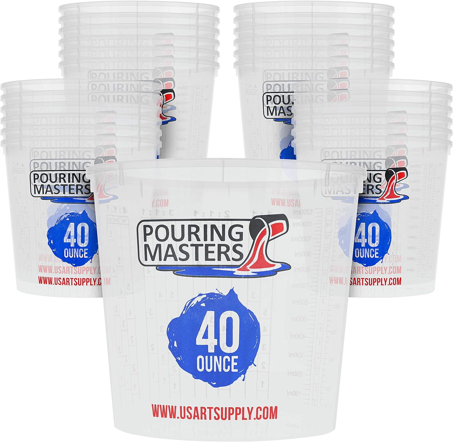 Pouring Masters 40 Ounce (1200ml) Graduated Plastic Mixing Cups (Box of 24)