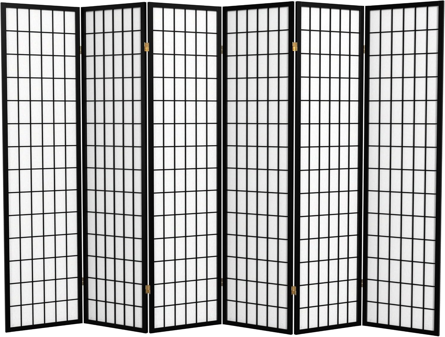 Red Lantern 6 ft. Tall Window Pane Shoji Screen - Walnut - 5 Panels