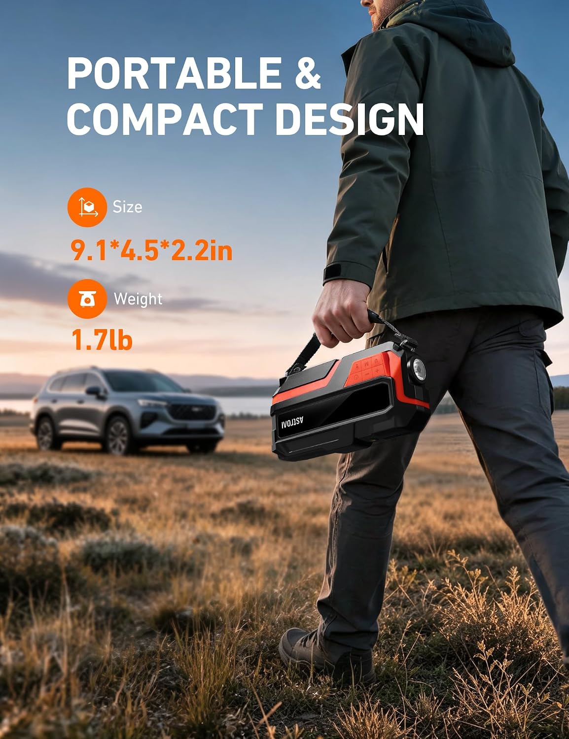 AstroAI S8 Air Jump Starter with Air Compressor, 3000A Peak Car Battery Jump Starter Portable (9.0 Gas/6.5L Diesel) with 150PSI Cordless Auto-Shutoff Tire Inflator, 12V Battery Charger Booster(Orange)