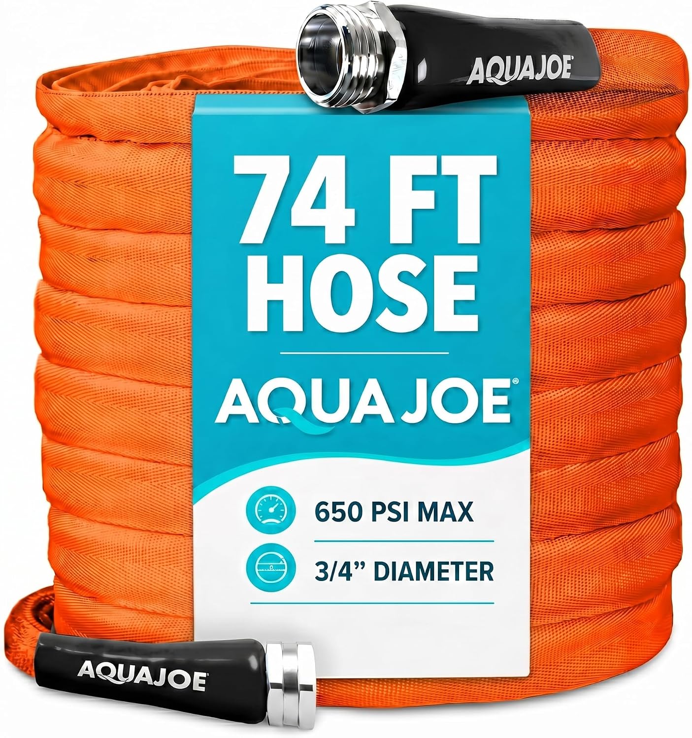 Aqua Joe AJFJH75-34-CTR FIBERJACKET Garden Hose, Non-Expanding and Kink-Resistant, 650 PSI Burst Rating, 75 Feet Long, Orange