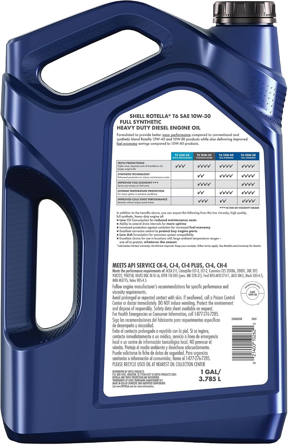 Shell Rotella T6 Full Synthetic Heavy Duty Engine Oil 5W-40, 55 Gallon Drum