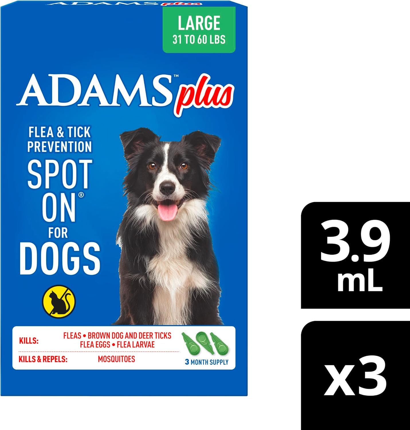 ADAMS Plus Flea & Tick Prevention Spot On for Extra Large Dogs, 3 Pack