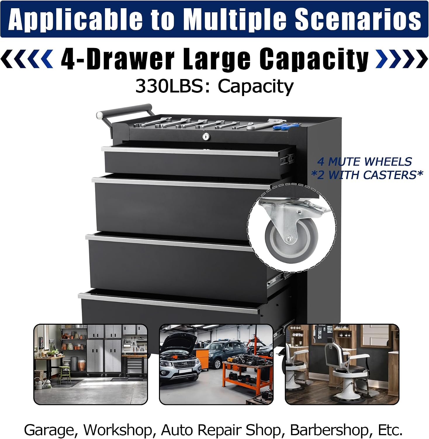 Rolling Tool Chest with Wheels, 5 Drawer Tool Storage Cabinet, Portable Toolbox Organizer with Lock, Heavy Duty Tool Chest Cart for Garage, Mechanic, Workshop, Shop, Mobile Tool Organizer, Black