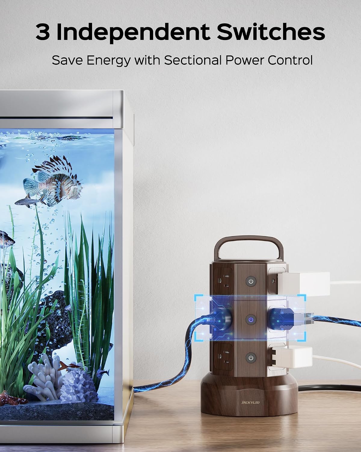 JACKYLED Power Strip Tower Surge Protector, 12 AC 6 USB (2 USB C), 1050J