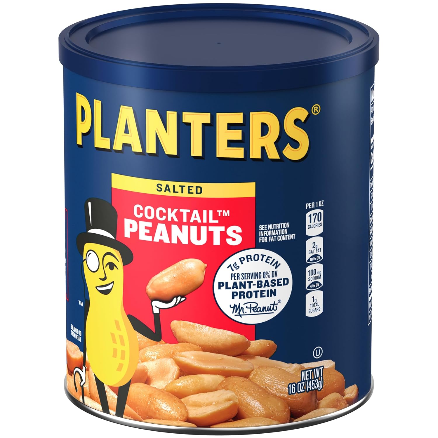 PLANTERS Salted Peanuts, Party Snacks, 16 Oz (1 Ct) | Dry Roasted Salted Peanuts. 0g Trans Fat. Resealable Jar. Snacks for Adults. Party Mix, Flavored Nuts