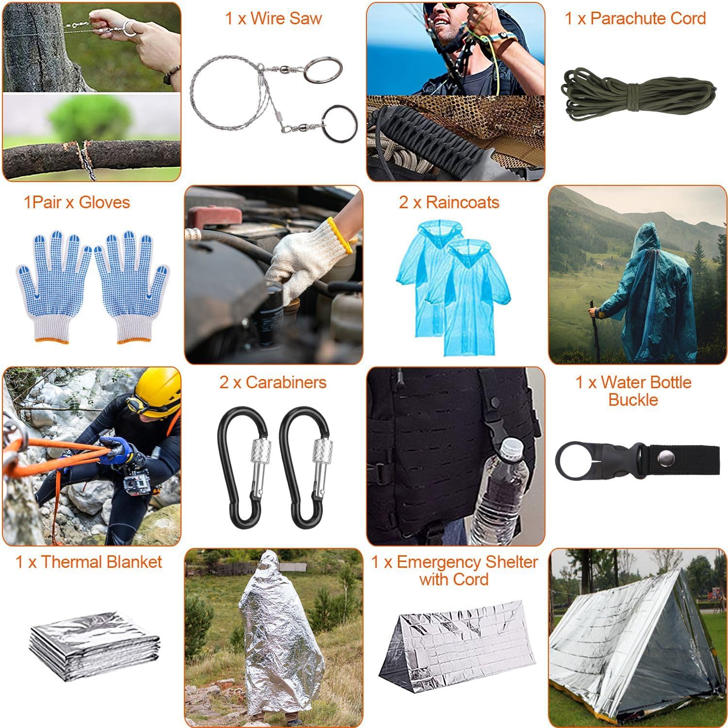 Survival Kit, 125Pcs Emergency Survival Gear Tactical with First Aid Kit Supplies Multifunctional Axe, Emergency Shelter for Outdoor, Camping, Hiking