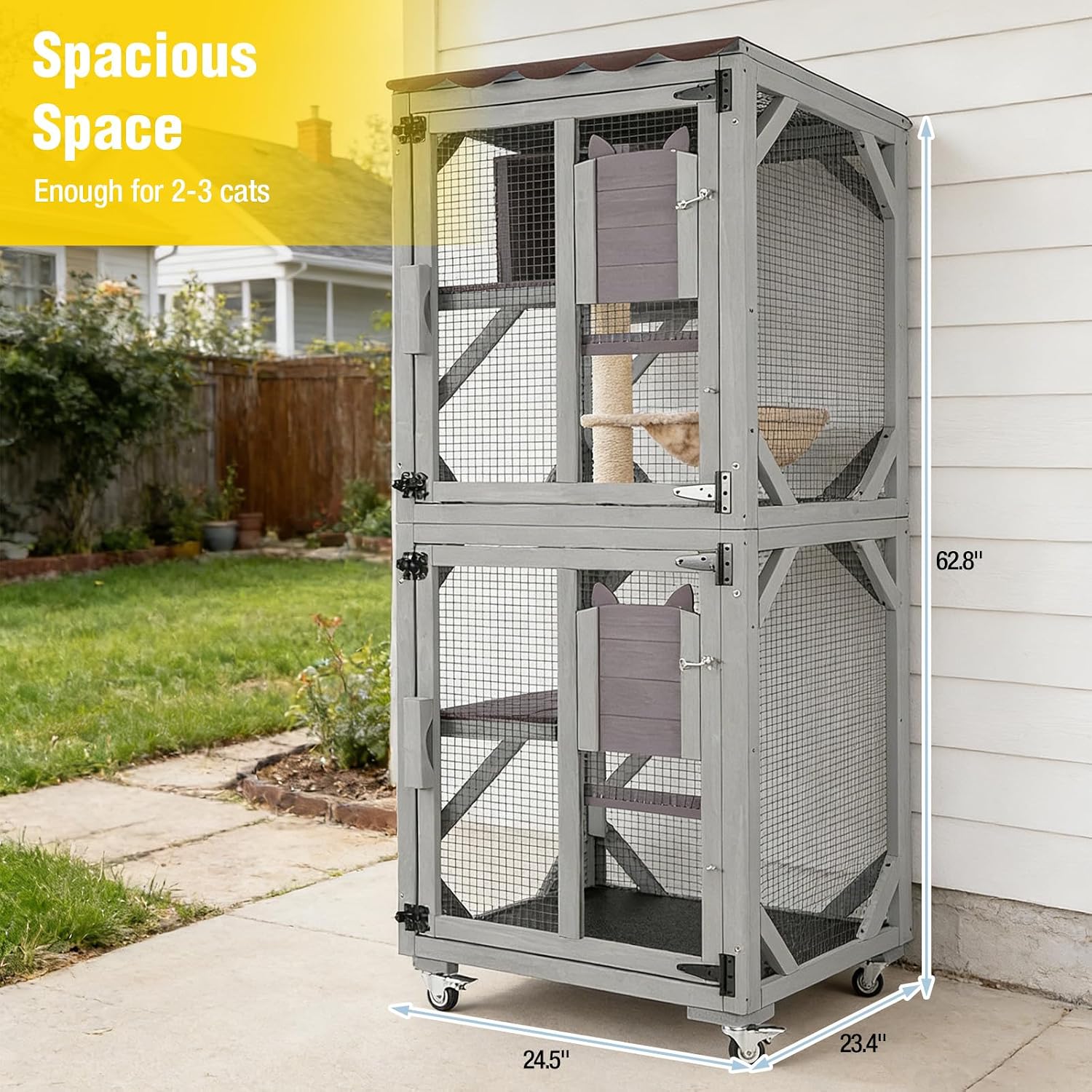 Aivituvin Cat House Outdoor Cat Catio Wooden Large Enclosure with Run on Wheels 70.9" Upgraded Version Catio with Reinforcement Strip