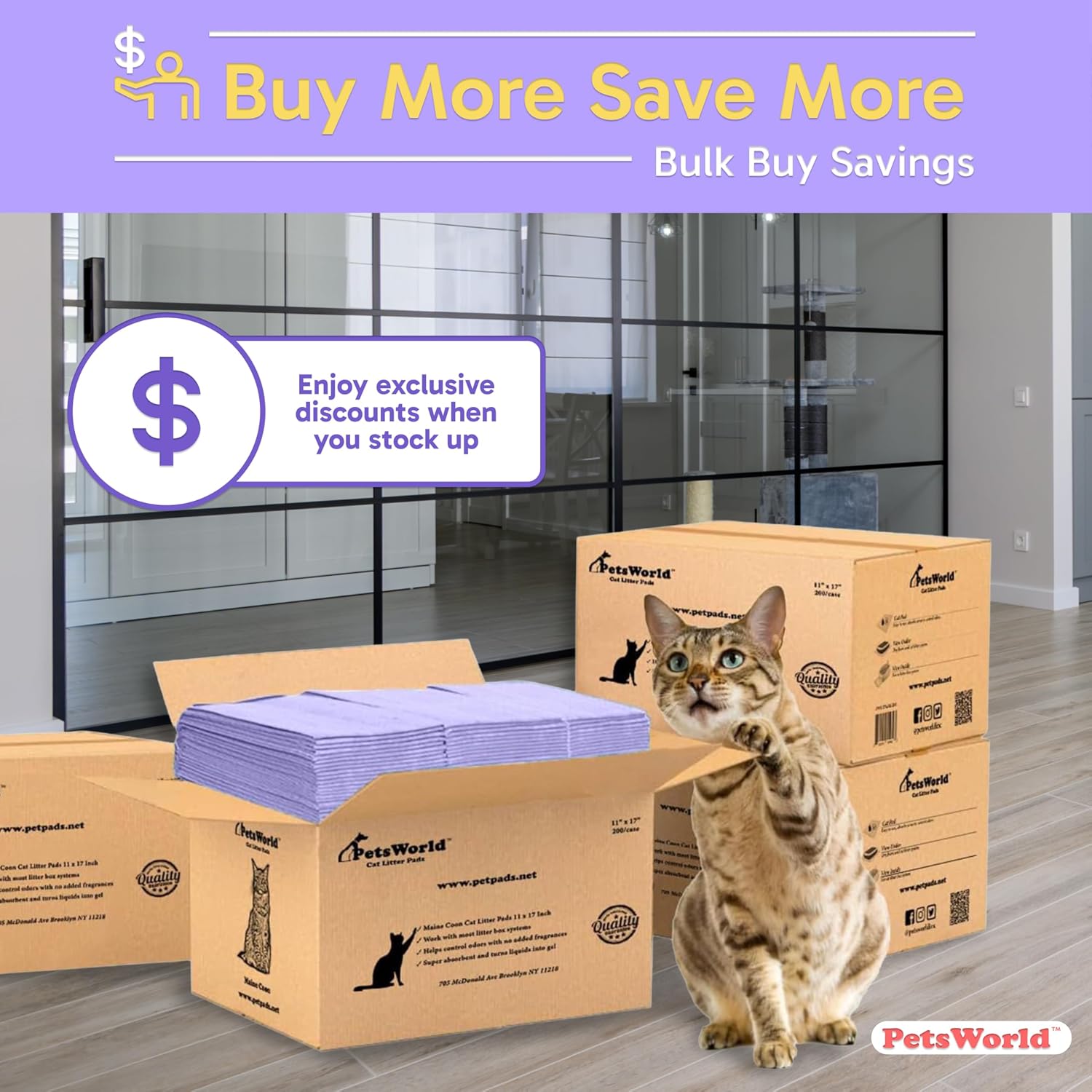 PetsWorld Universal Fit Cat Pad Refills for Litter Box, Fresh Scent, Odor Control, Pack of 200