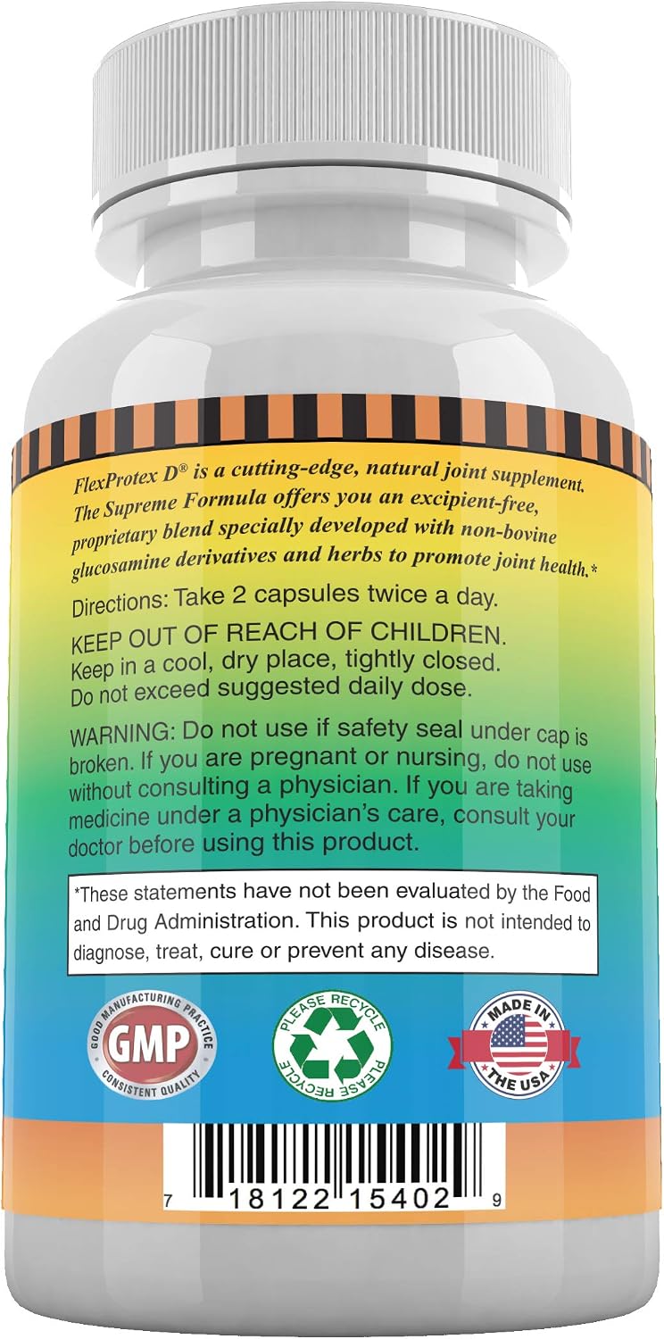 Daily Health, Flexprotex D 884mg Joint Muscle Support 120 Capsules Natural Herbal Turmeric Chondroitin Glucosamine Yucca Boswellia Hyaluronic Acid Ashwagandha D3 Magnesium (1 Month Supply)