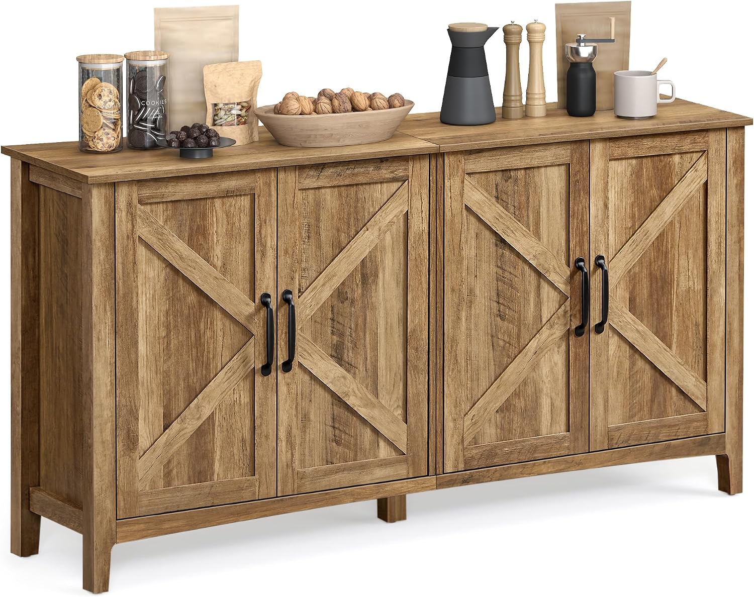 VASAGLE LIRY Collection - Storage Cabinet, Buffet Cabinet, Sideboard, Credenza, with Adjustable Shelves, for Entryway, Rustic White and Honey Brown ULSC381W01