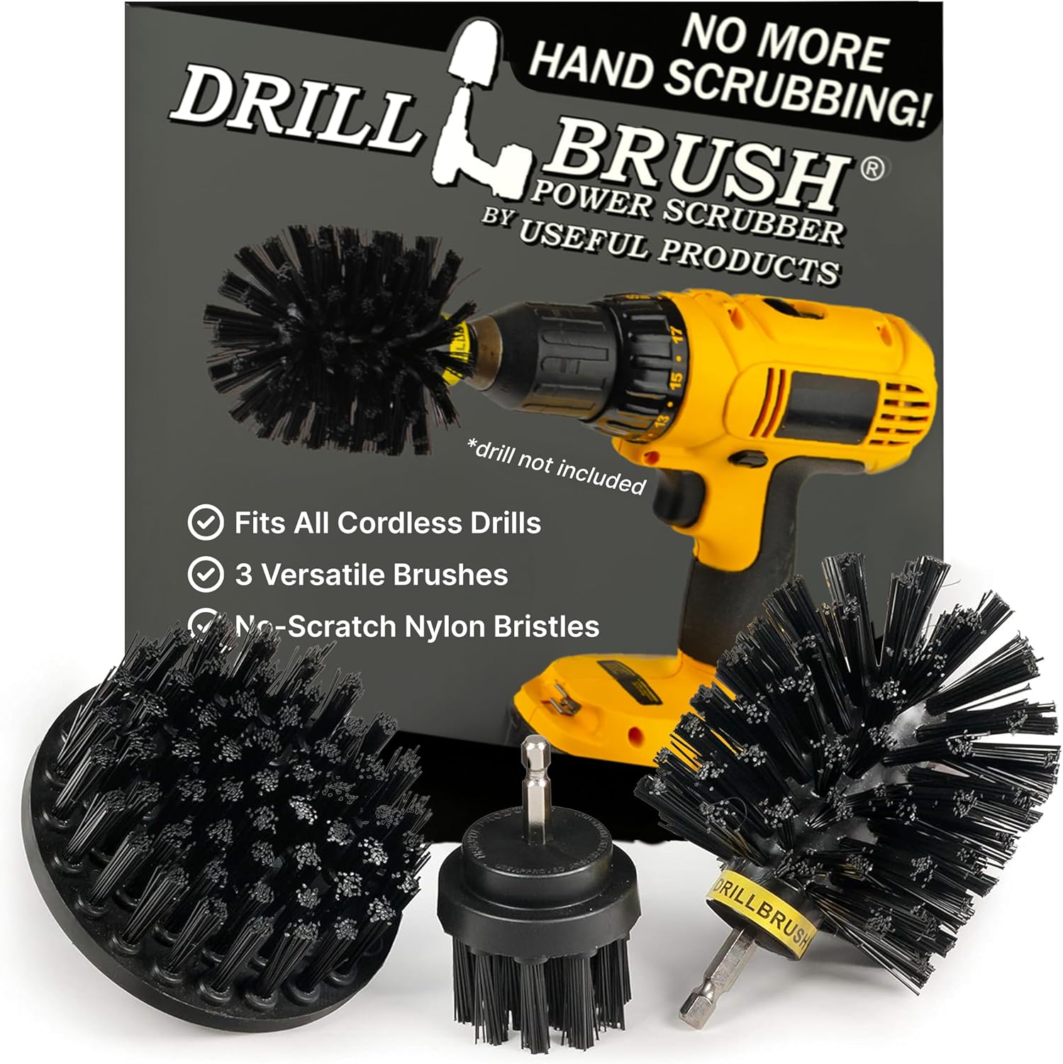 Drillbrush Drill Brush Attachment Set for Bathroom, Tile & Grout Cleaning | Power Scrubber Brush Kit for Bathtub & Shower - All-Purpose Household Cleaning Brushes for Drill - Electric Grout Cleaner Kit