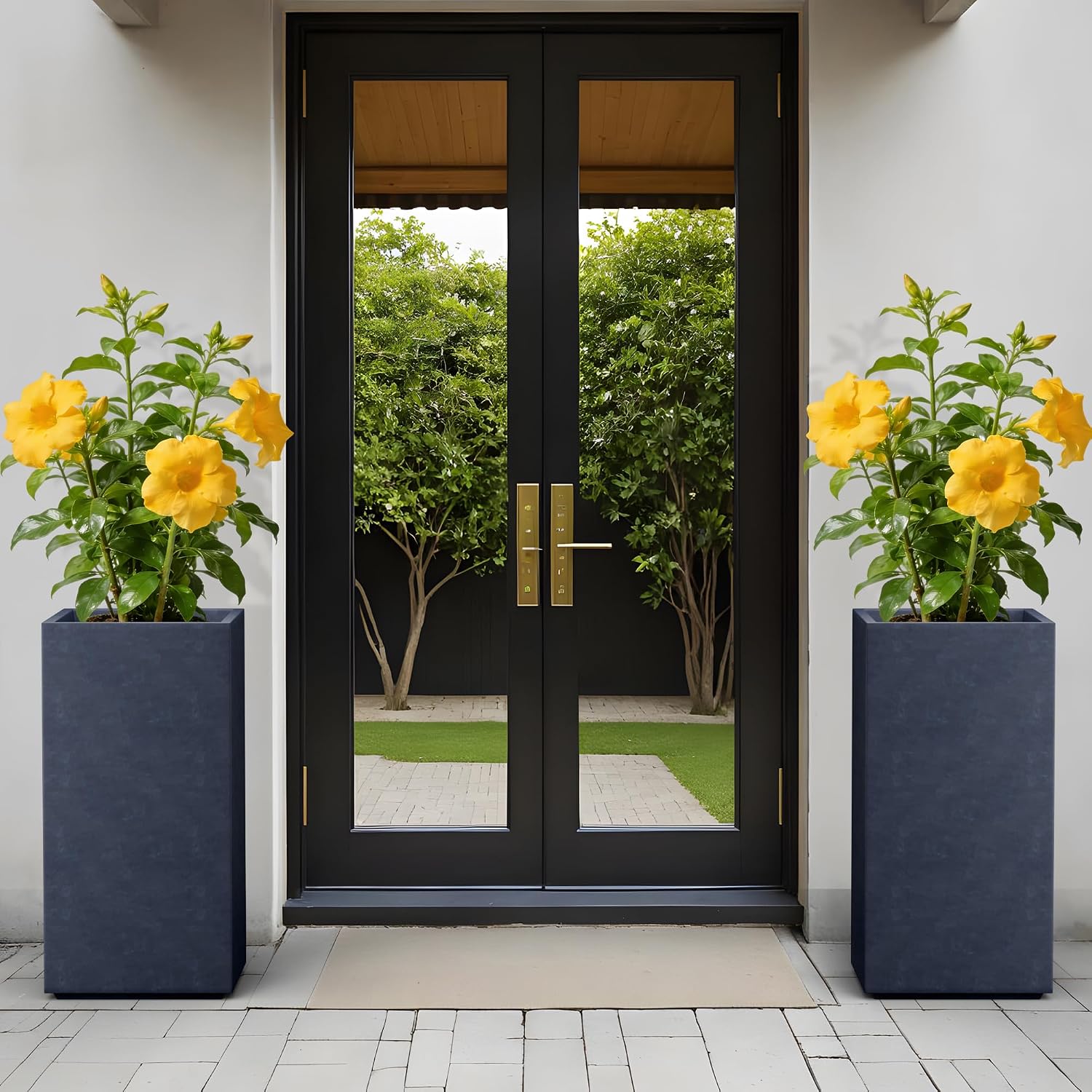 Kante Accent Column Square Pale Gray Concrete Planter 23.6" H, Outdoor