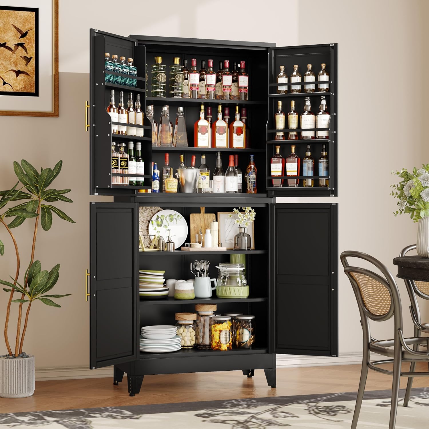 GAIOUS 75.2" Tall Metal Kitchen Pantry Storage Cabinets with 2 Door and 5 Adjustable Shelves, Cupboard for Kitchen, Dining Room, Living Room and Bathroom, White