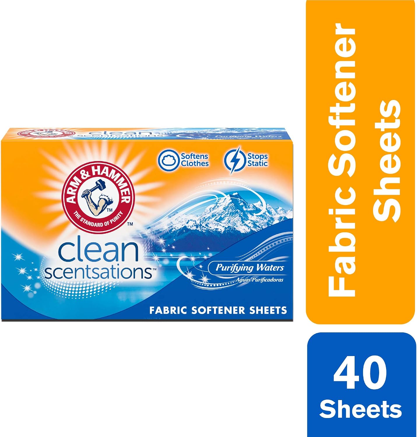 ARM & HAMMER Fabric Softener Sheets, 40 sheets, Purifying Waters