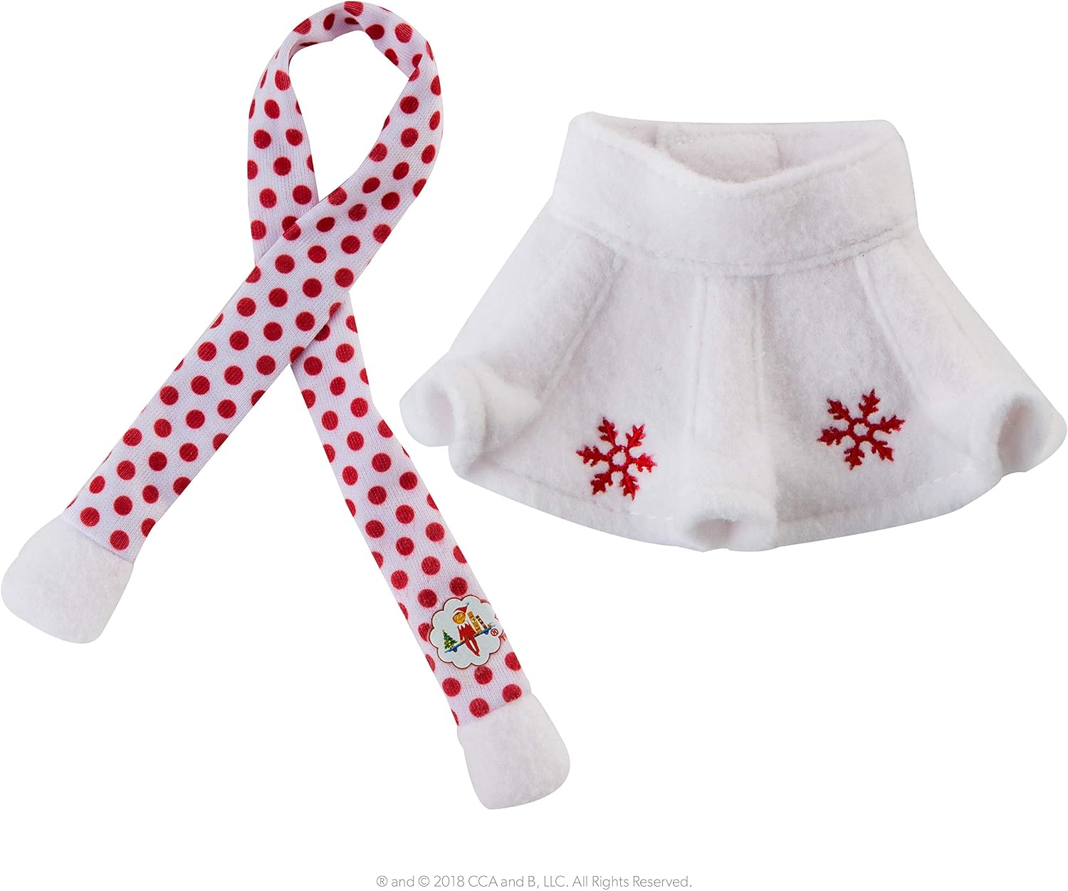 The Elf on the Shelf Claus Couture Collection Snowflake Skirt & Scarf – Red and White Holiday Outfit for Scout Elves – Festive Elf Clothes Accessory – Scout Elf Not Included