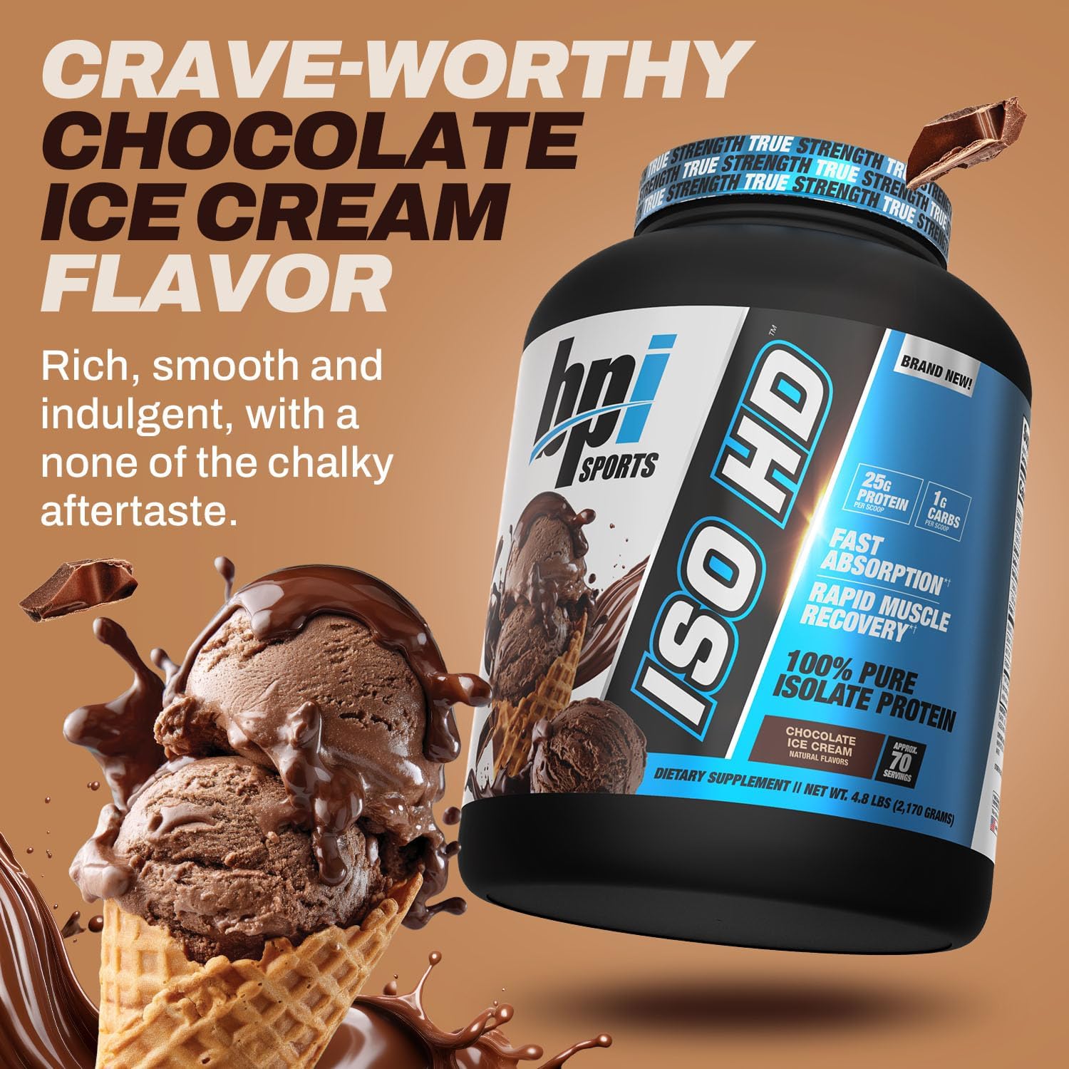 BPI Sports ISO HD Isolate Protein Powder – 100% Whey Isolate, Protein Powder for Muscle Gain - Chocolate Brownie, 5.4 Pounds - 69 Servings