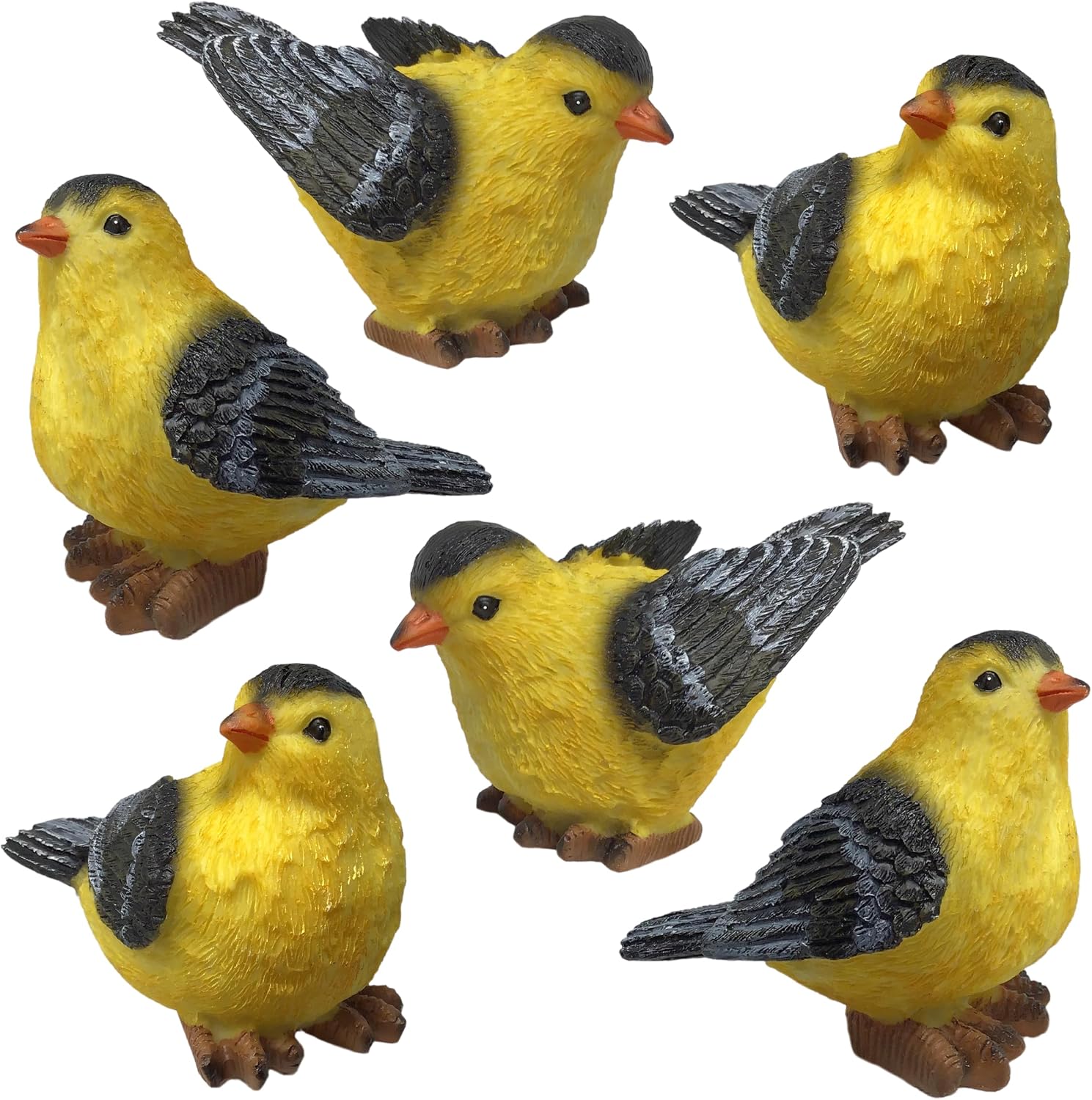 BANBERRY DESIGNS Goldfinch Bird Figurines Set of 3, Hand-Painted Polystone Birds in 3 Poses, Small Decorative Bird Statues for Home, Garden, Mantel, Shelf and Spring Decor, 3 Inch