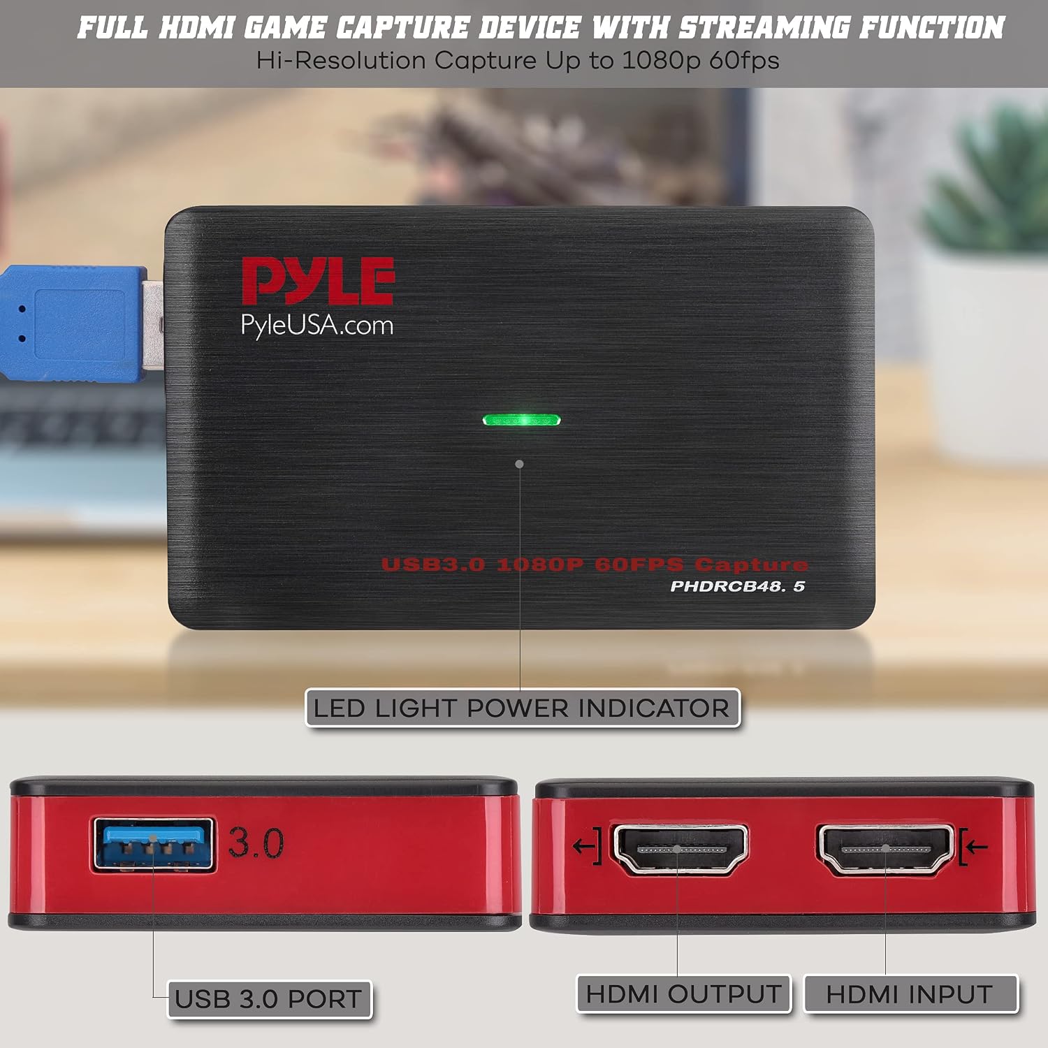 PyleUsa Capture Card Device, 4K HDMI Video Capture Card, 1080P 60FPS, HDMI to USB 3.0 Capture Card for Live Streaming Work with Camera, USB, SD, PC
