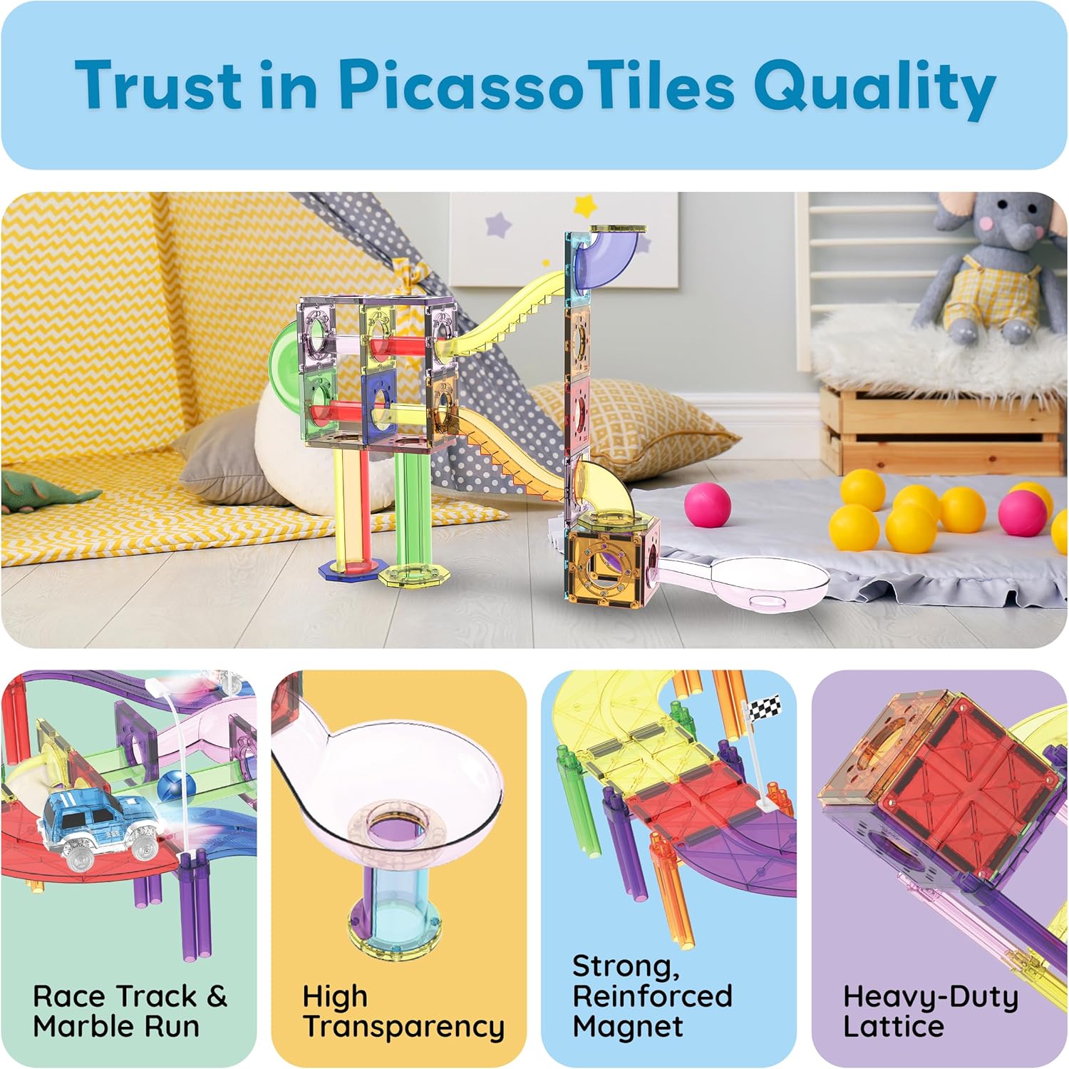 PicassoTiles Race Track Add-On Railway Magnetic Tiles STEM Construction Toy