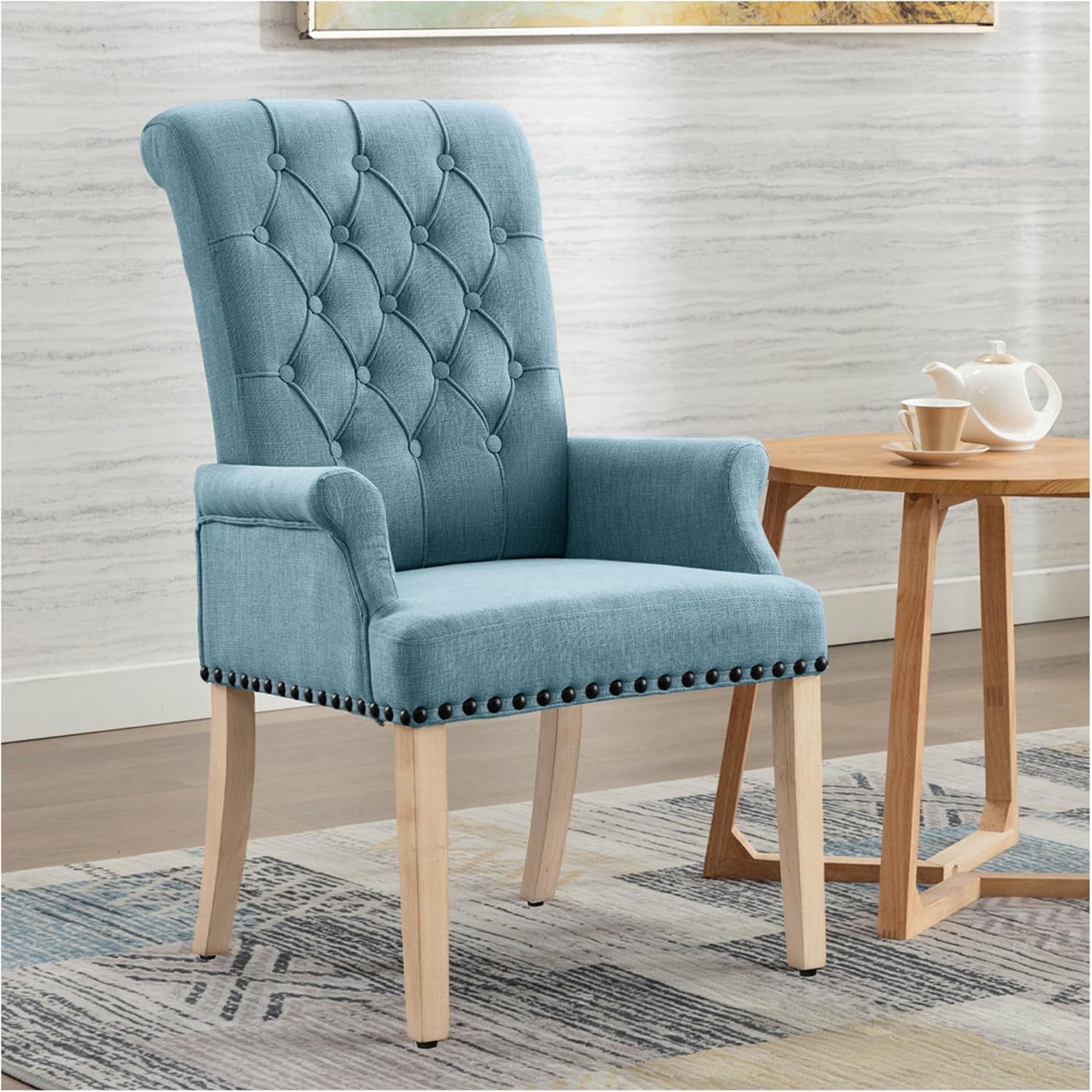 adochr Dining Chairs with Arms,Linen High Back Dining Room Chairs, Beige