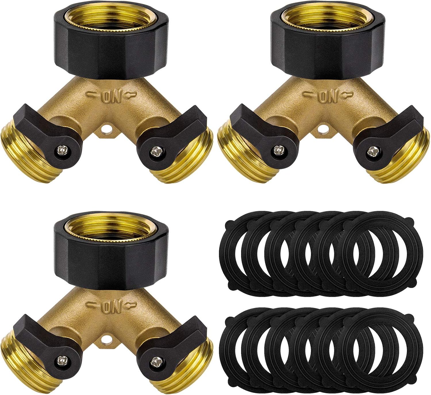 3 Pack Hose Splitter, 2 Way Brass Garden Hose Y Valve Connector Adapter