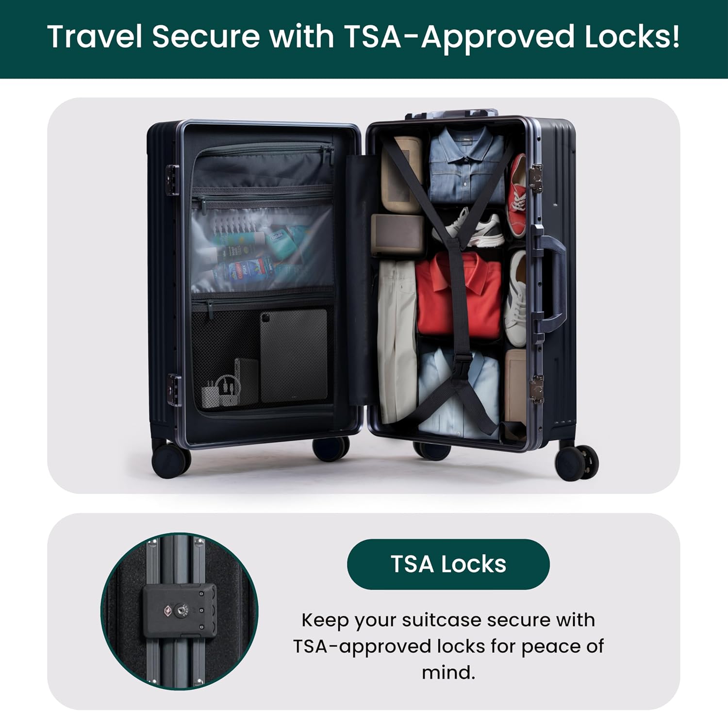 Nobl Travel Carry on Luggage, Zipperless Aluminum Frame, TSA Locks | PC Hard Shell Suitcase, Airline Approved, 360° Spinner Wheels, USB Charging Port, Cup & Phone Holder, 22.5x15x9.5, Ivory