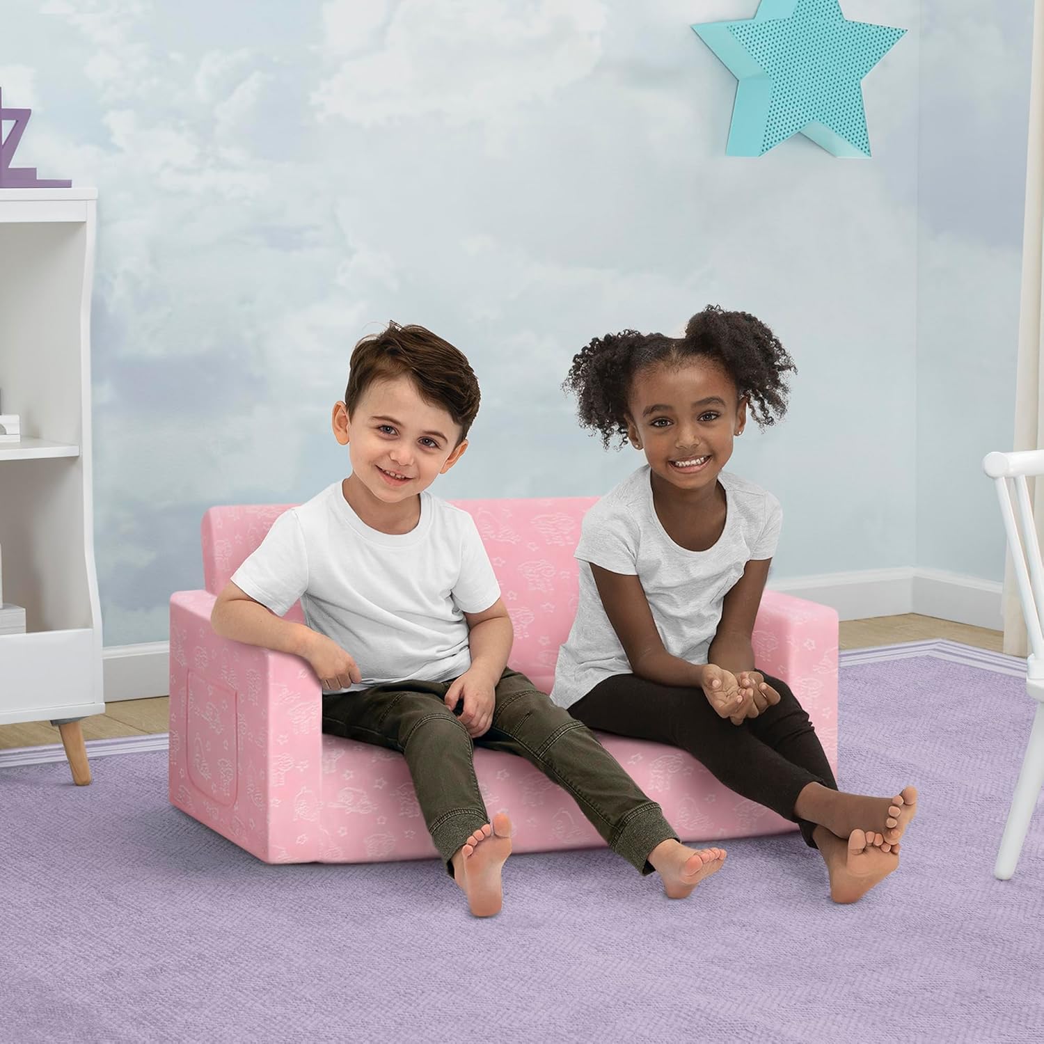 Delta Children - Serta Perfect Sleeper Kids 2-Seater Sofa, Convertible 2-in-1 Flip Open Toddler Couch Sleeper, Foam Chair for Playroom & Bedroom