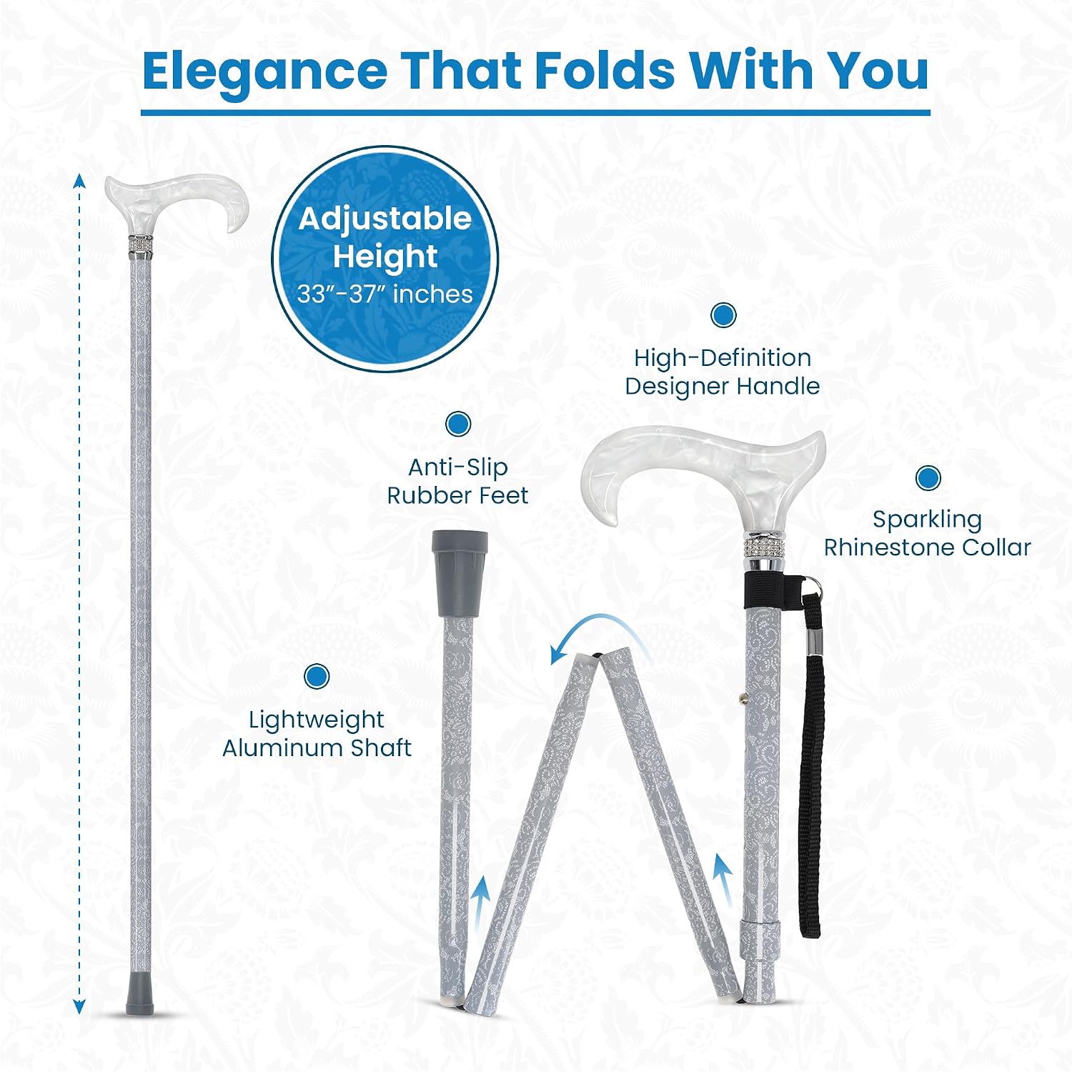 Stylish Walking Sticks – Rhinestone Collar Designer Adjustable Canes Colorful – Best Gift for Men and Women Light Weight Aluminum Shaft & Safe to Walk