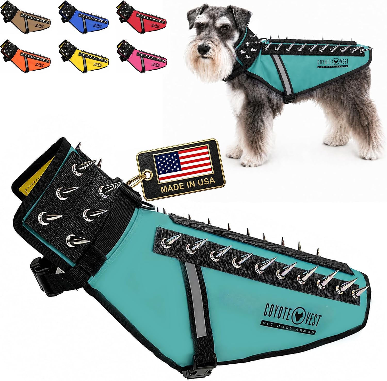 CoyoteVest Stab-Resistant Dog Harness, Made in USA, X-Small, Neon Pink | Stab-resistant Vest Helps Protect Small Dogs From Coyotes, Aggressive Dogs and Birds of Prey, with Removable Spikes