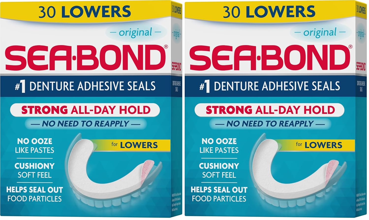 SEA BOND Denture Adhesive Seals, Original, Uppers, 30 Count (1 Pack) | Zinc-free denture adhesive seals for all-day hold. Soft cushiony seal without mess or ooze. Provides comfort and confidence.