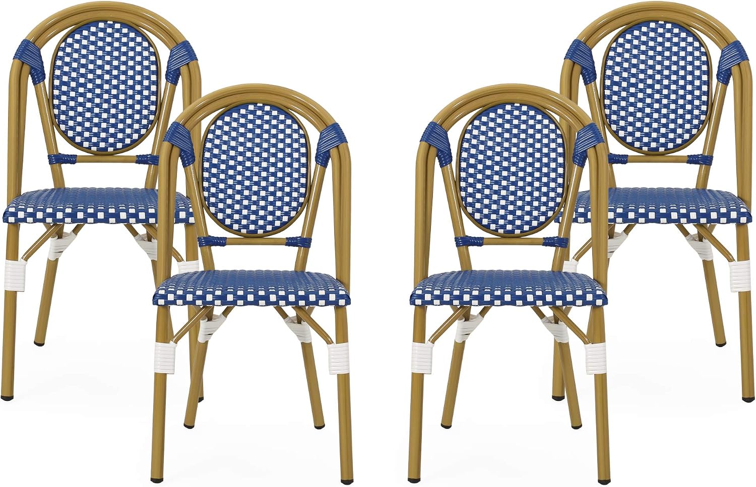 Christopher Knight Home Gwendolyn Outdoor French Bistro Chairs (Set of 4), Black + White + Bamboo Print Finish