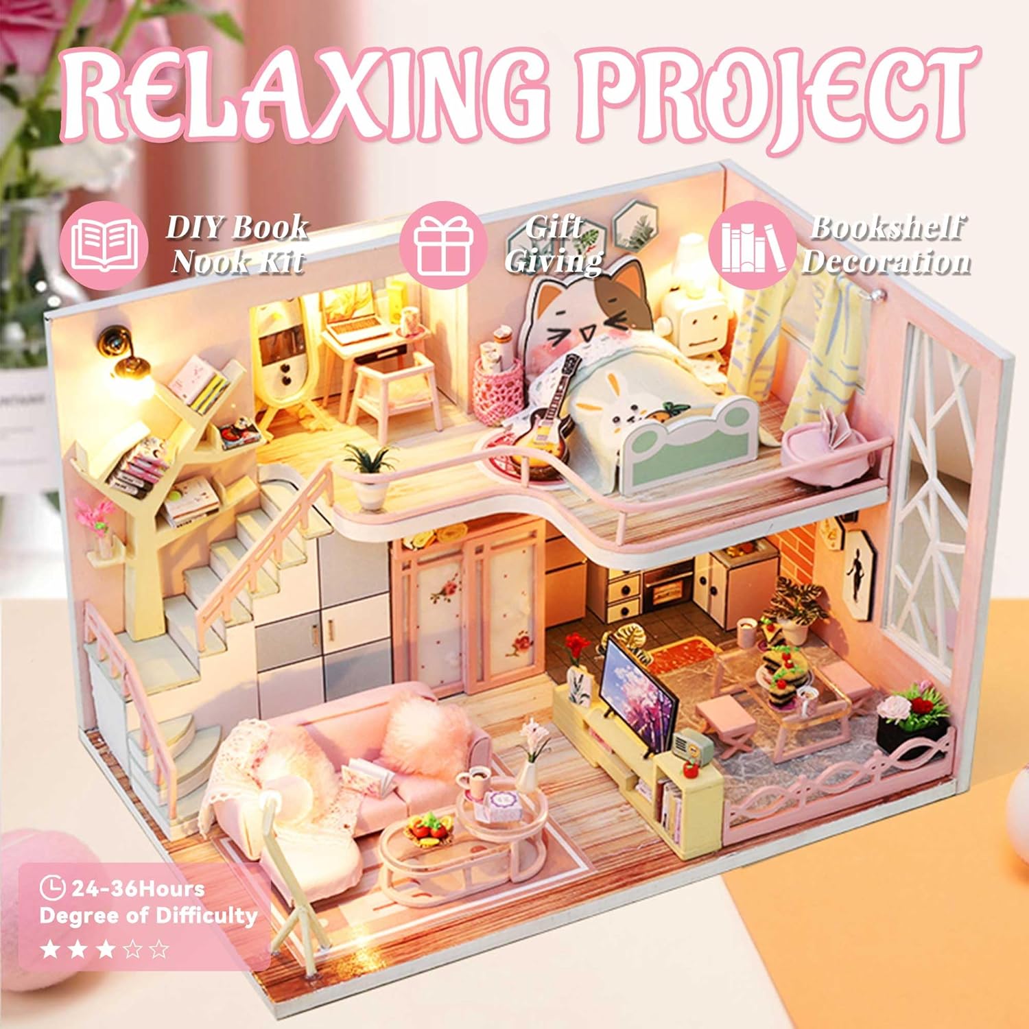 Flever Dollhouse Miniature DIY House Kit Creative Room with Loft Apartment Scene for Romantic Artwork Gift (Tranquil Life)