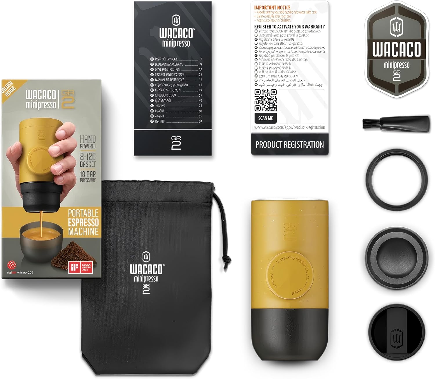 Wacaco Minipresso GR, Portable Espresso Machine, Compatible Ground Coffee, Hand Coffee Maker, Travel Gadgets, Manually Operated, Perfect for Camping, Hiking