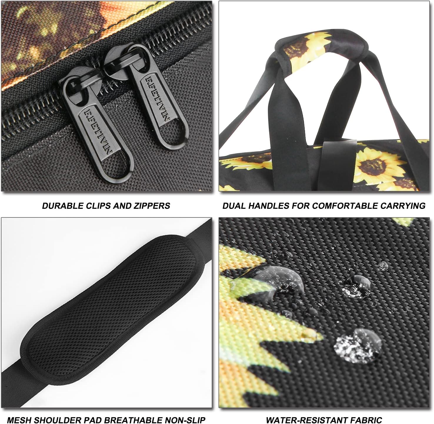 Travel Foldable Waterproof Duffel Bag - Lightweight Carry on Luggage Tote Duffel Bag(Black Floral)