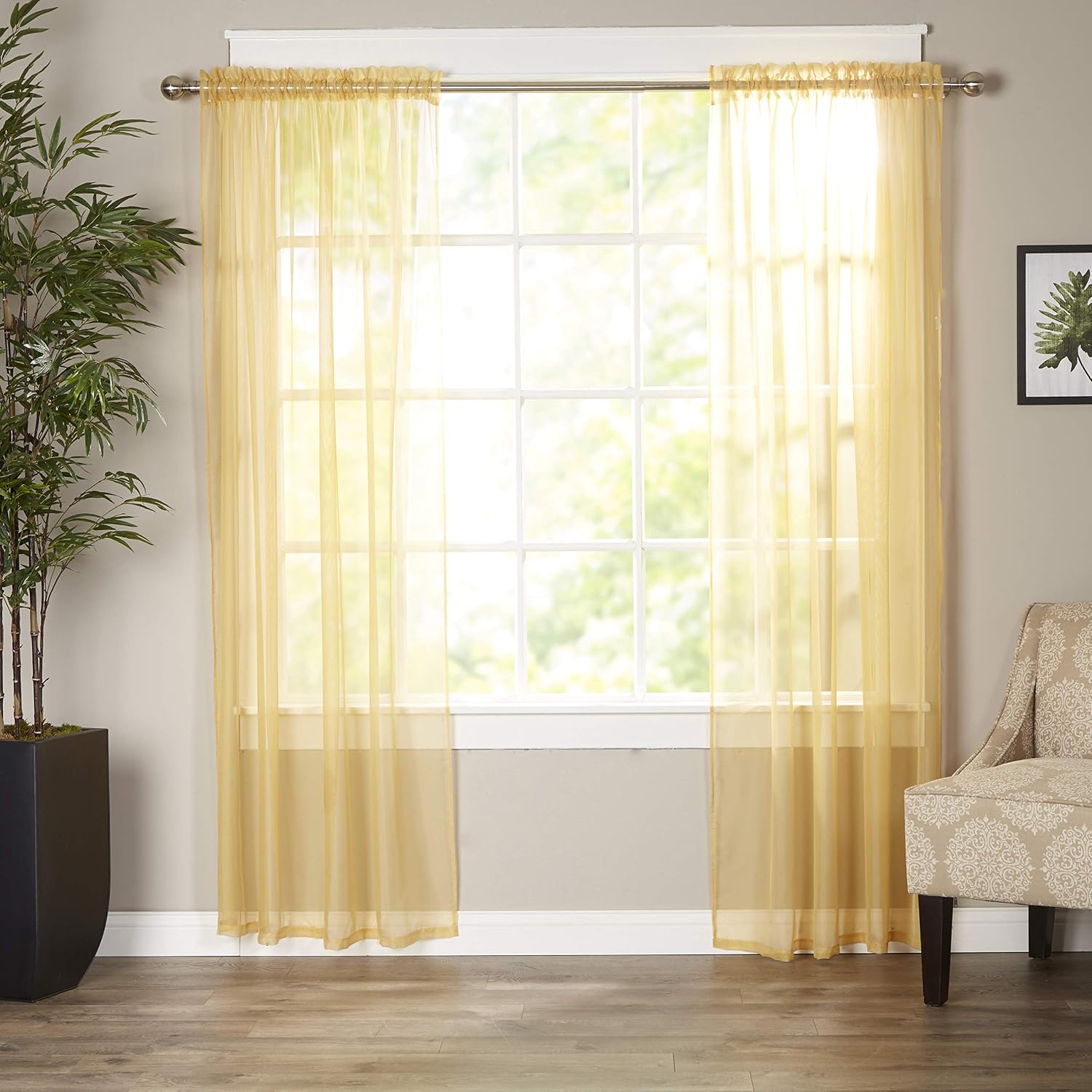 Elegant Comfort Luxury Sheer Curtains, Window Treatment Curtain Panels with Rod Pocket for Kitchen, Bedroom and Living Room (55 x 216-inches Long)
