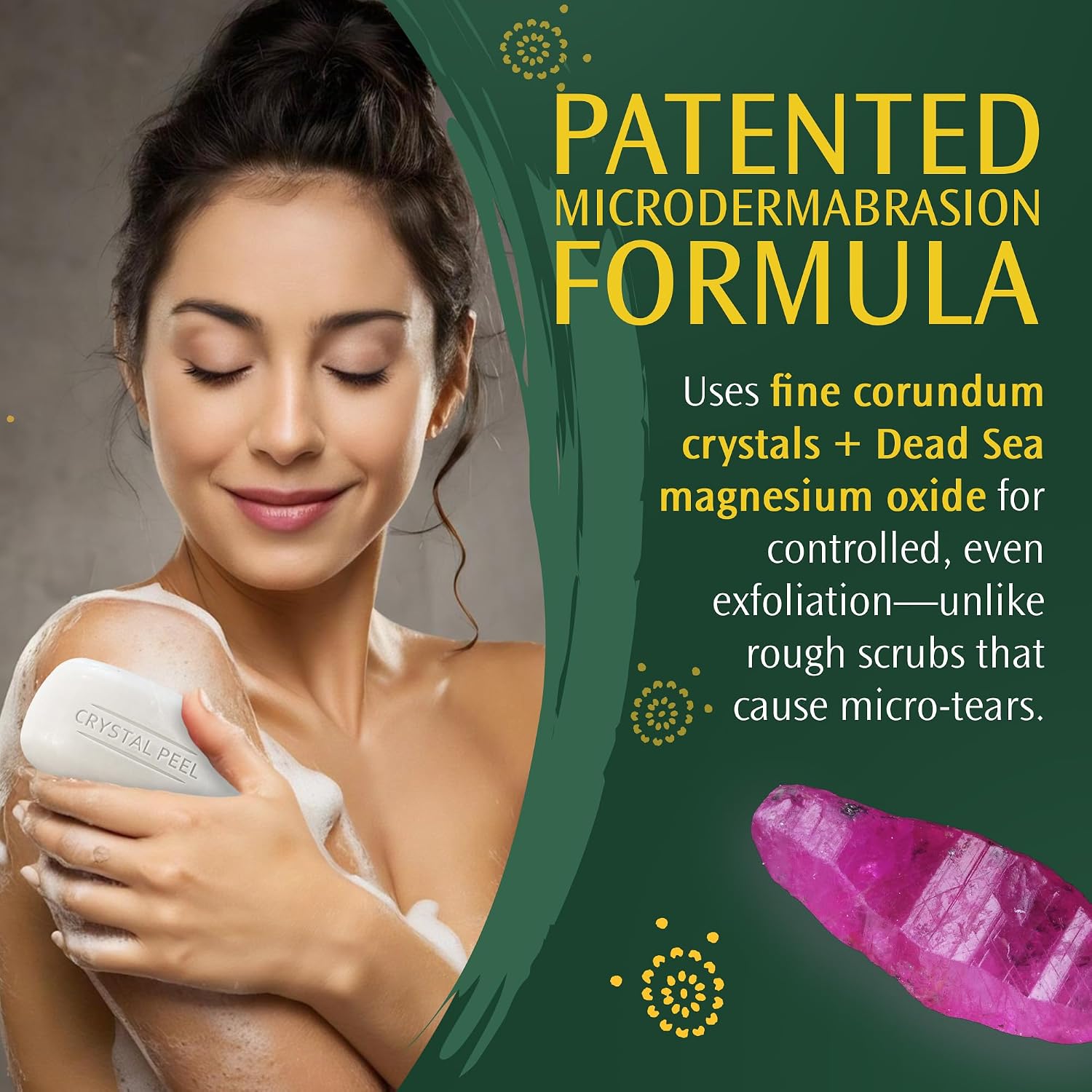 Exfoliating Bar Soap for Men & Women, Crystal Peel Luxury Microdermabrasion Hydrating & Exfoliating Body Soap Bar Solid Magnesium Mineral Scrub for Buffing Away Dirt & Oil Smooths Skin, Lemongrass 8oz