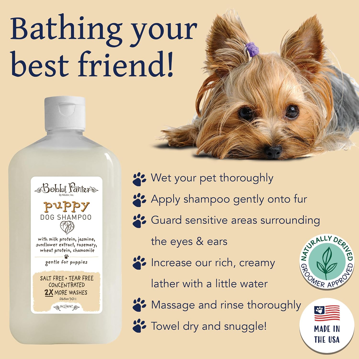 Bobbi Panter Soothing Dog Shampoo Tea Tree, Lavender, Cucumber & Oat Protein – Natural Formula for Sensitive Skin & Irritation Relief, Tear-Free, 30:1 Concentrate, Made in USA, 14 oz