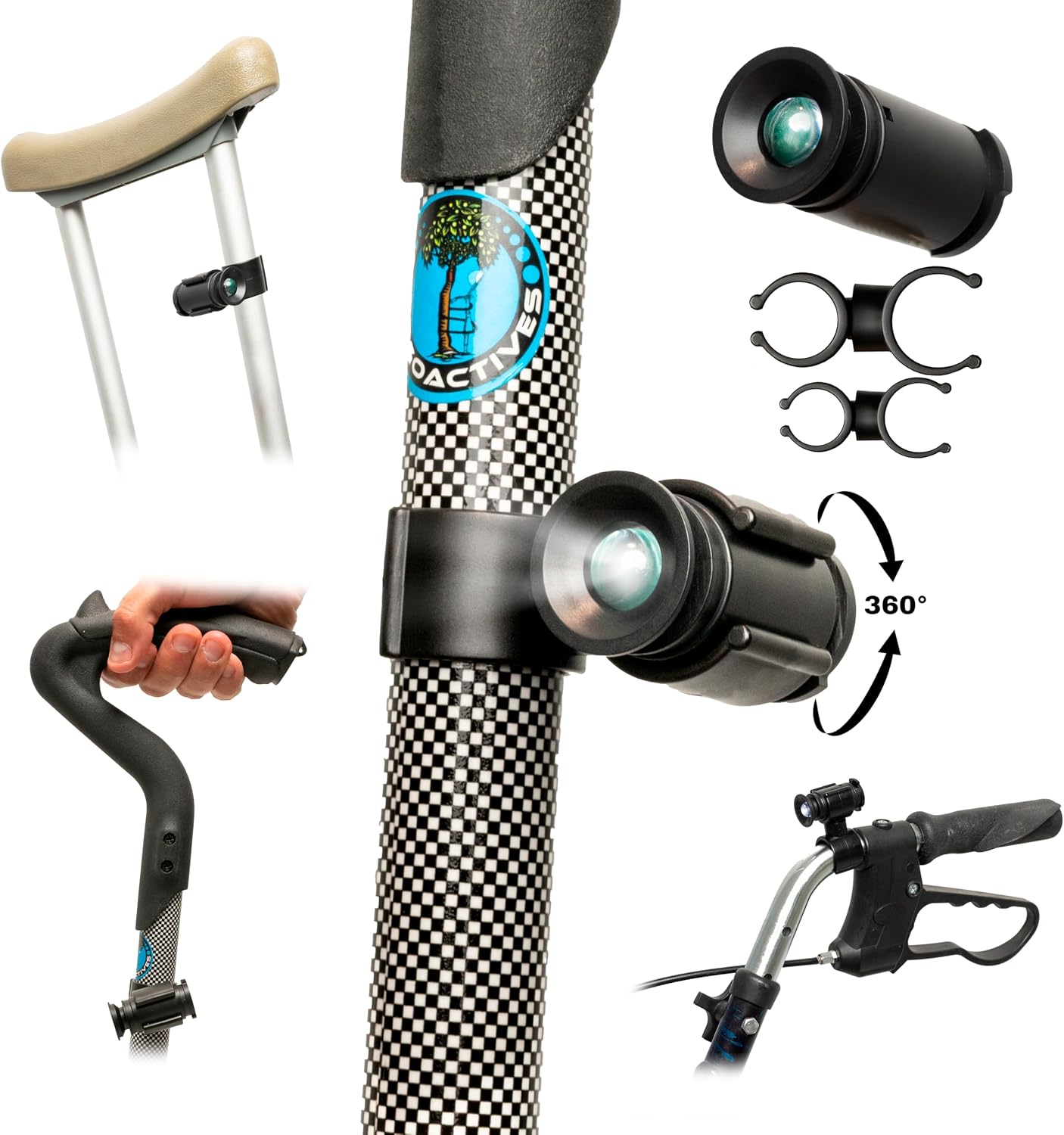 LightBaum 2G LED Flashlight for Canes, Crutches & Walkers — Universal Clip-On Mount, Adjustable Angle