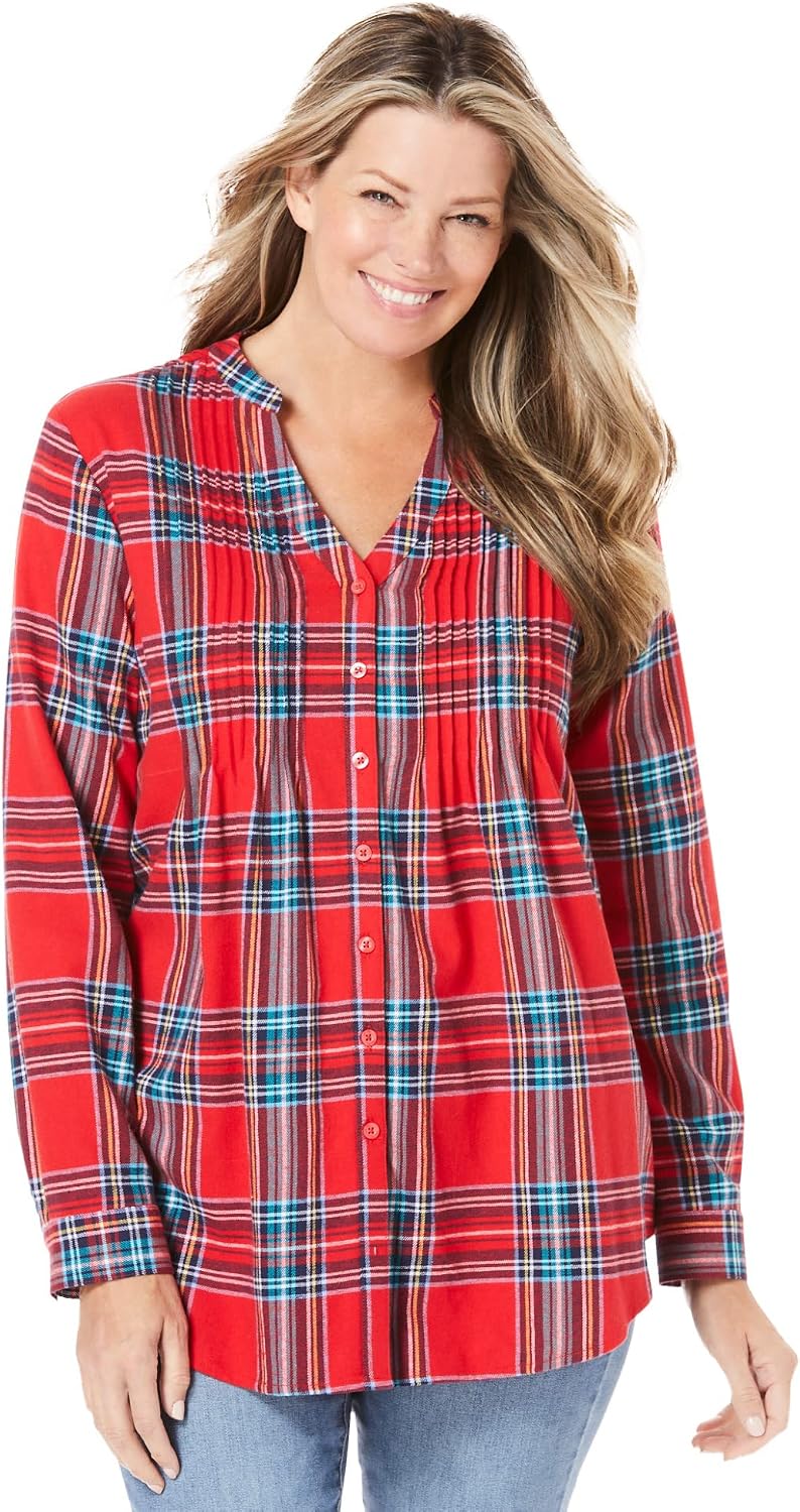 Woman Within Pintucked Flannel Shirt