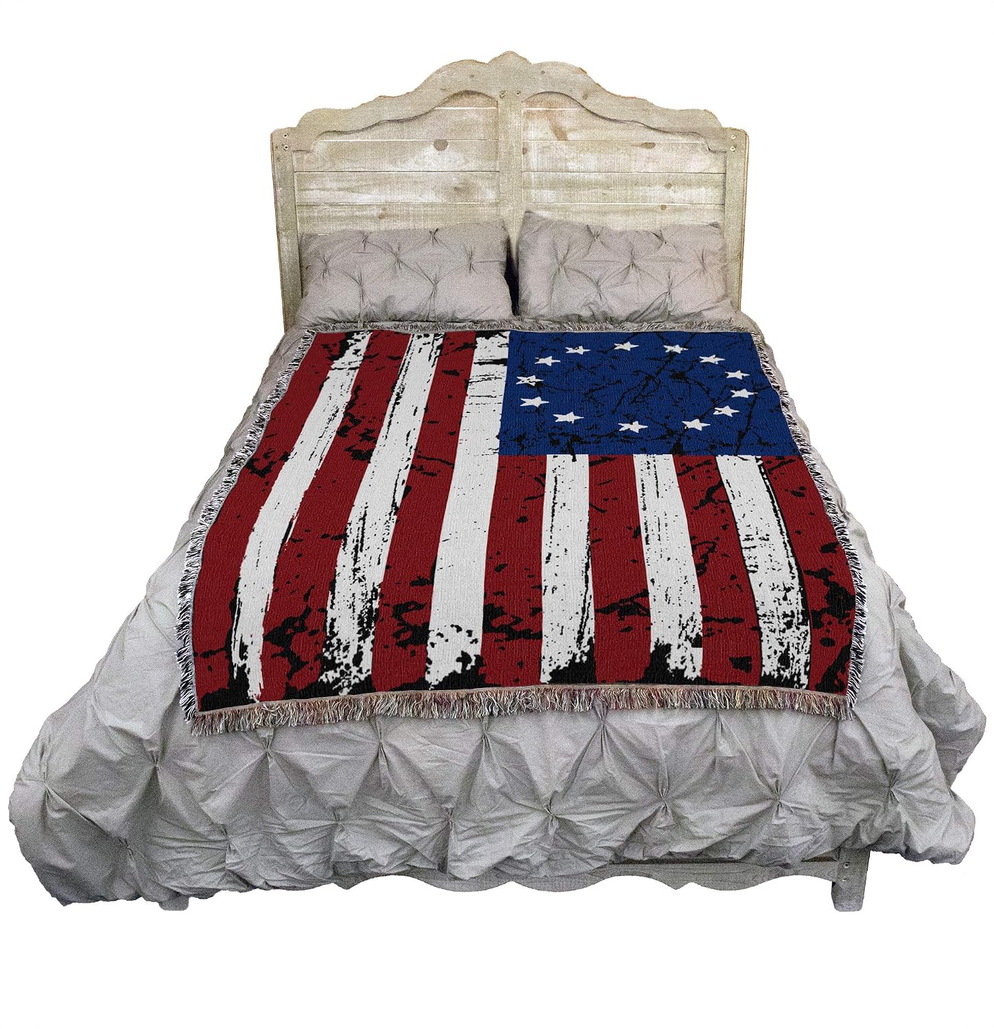 United States American Flag Blanket - Gift Soft Tapestry Throw Woven from Cotton - Made in The USA (69x48)